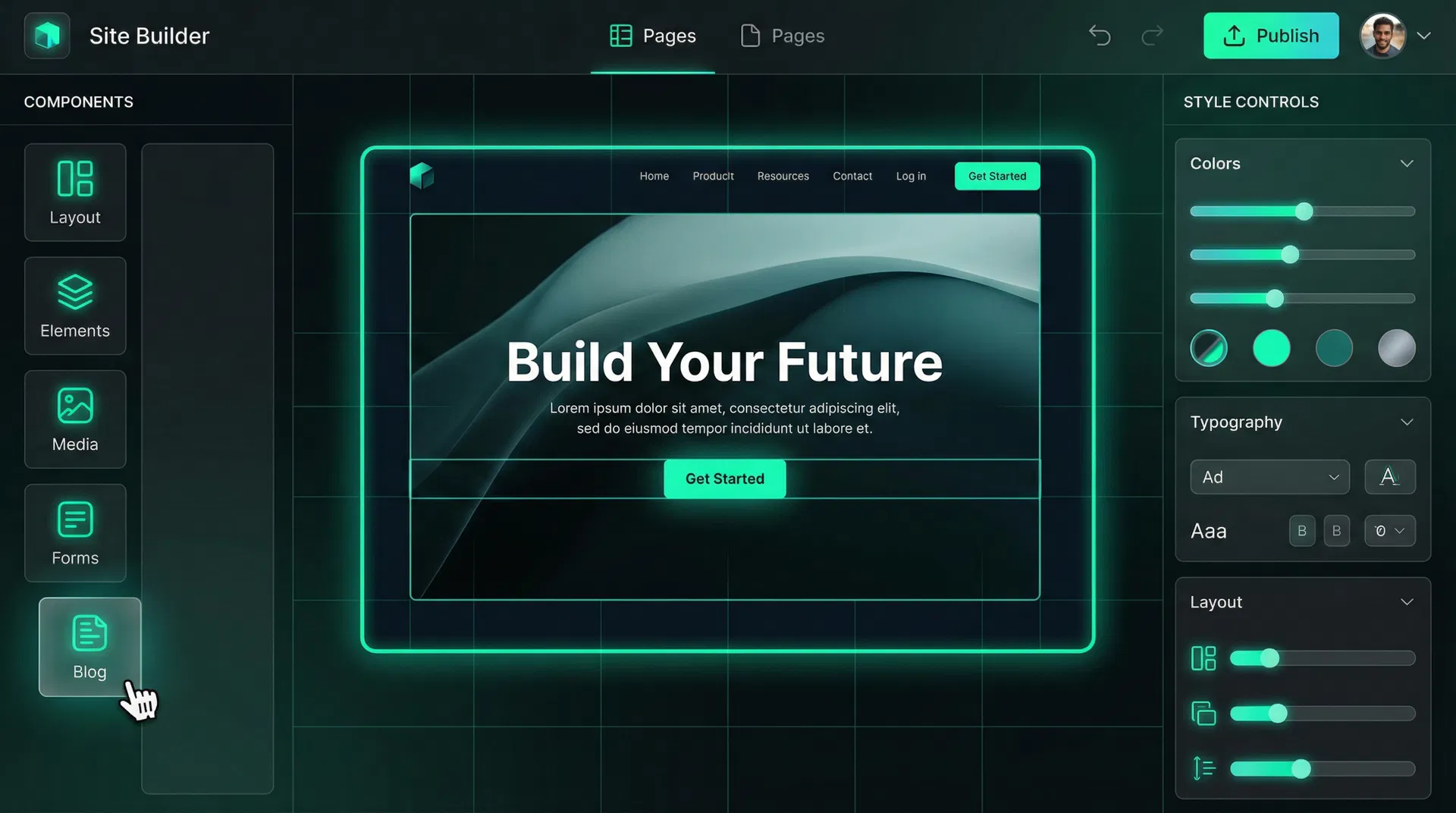 Panel de control del constructor de sitios web