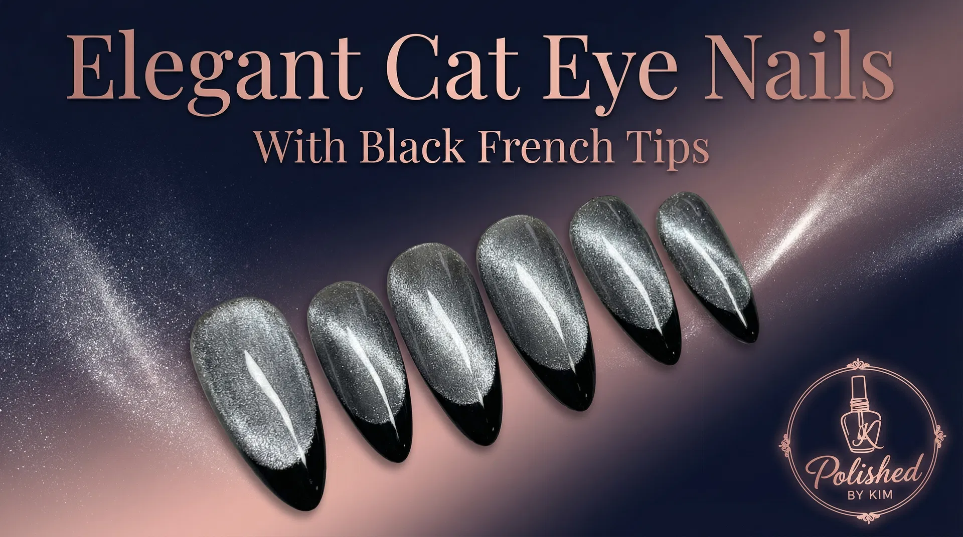 Elegant Cat Eye Nails with Black French Tips