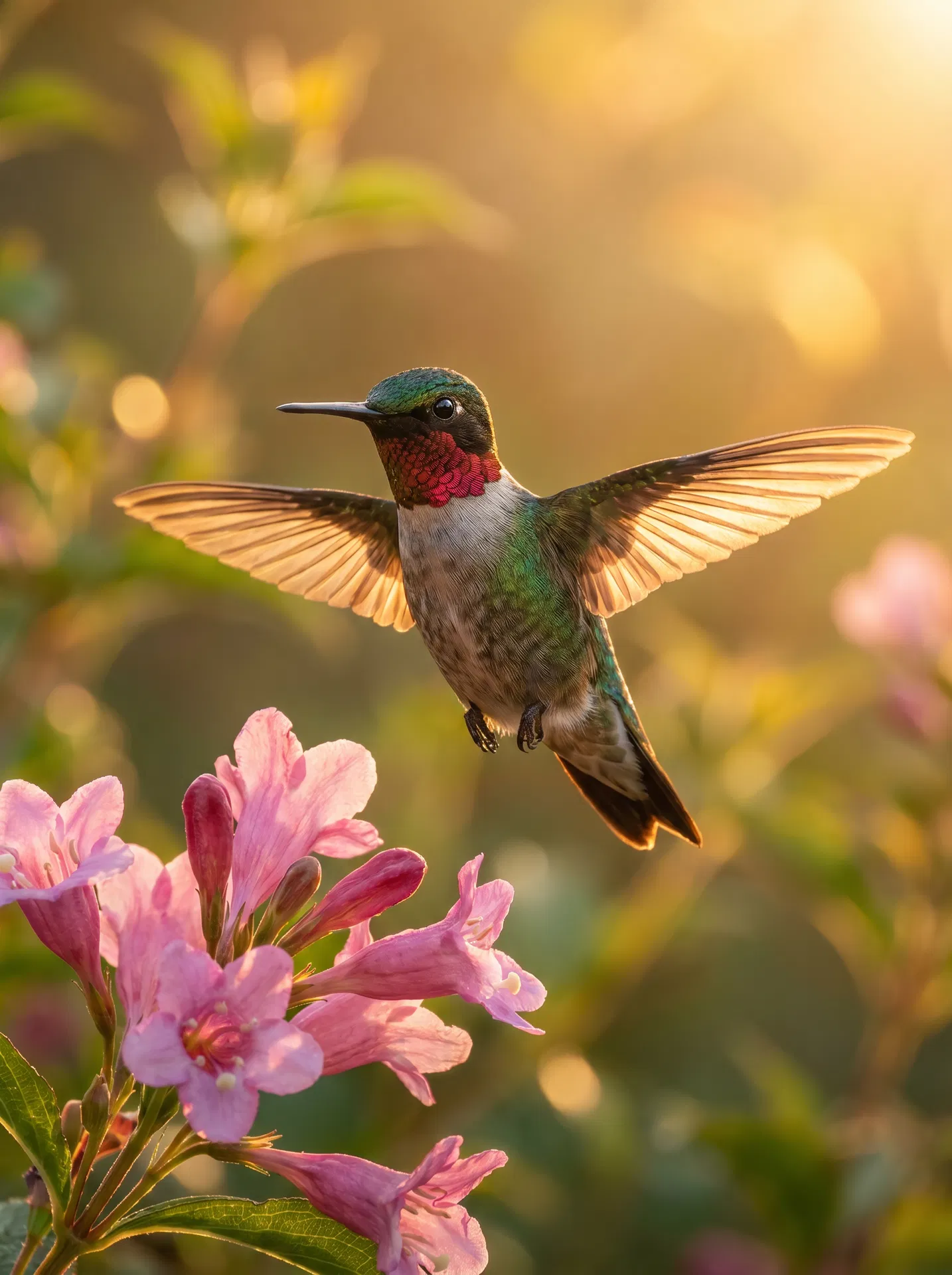 Ruby-throated hummingbird in garden