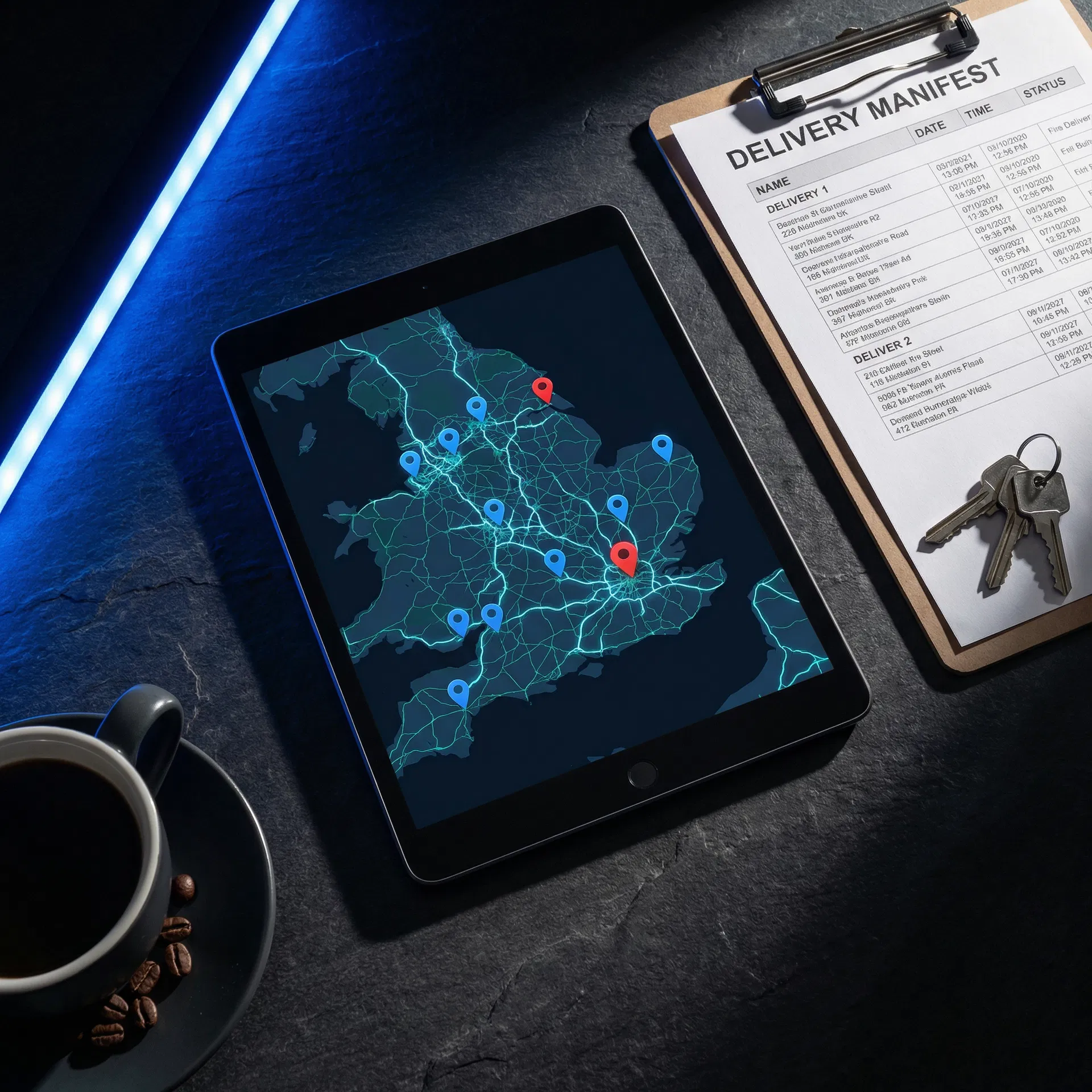 Logistics route planning with UK map