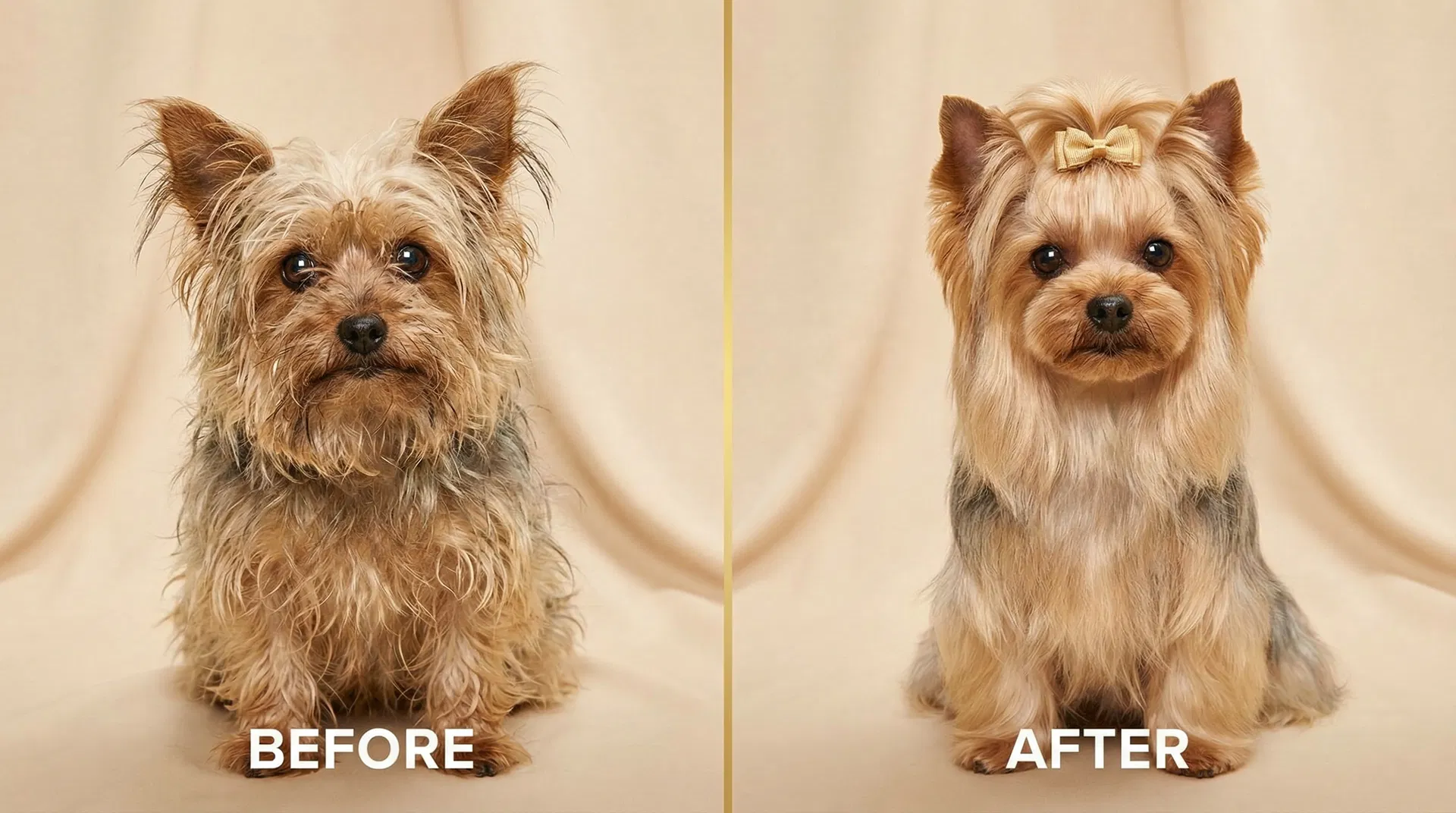 Before and after grooming transformation