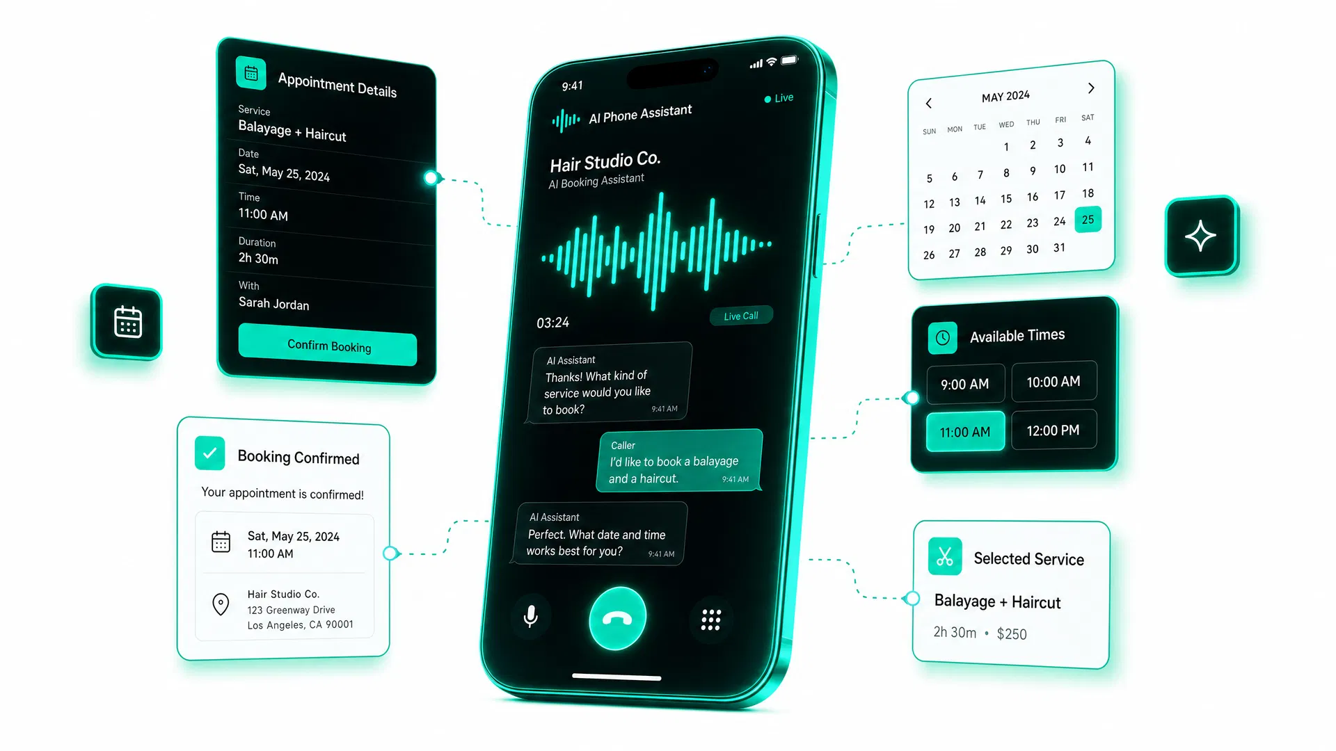 SalonAI voice agent booking interface