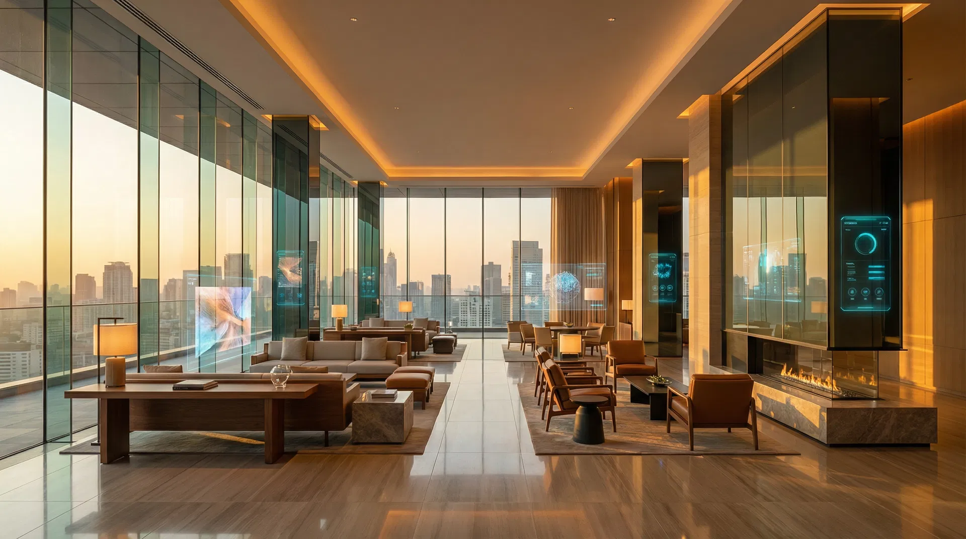 Moderne Hotel-Lobby mit integrierter Technologie