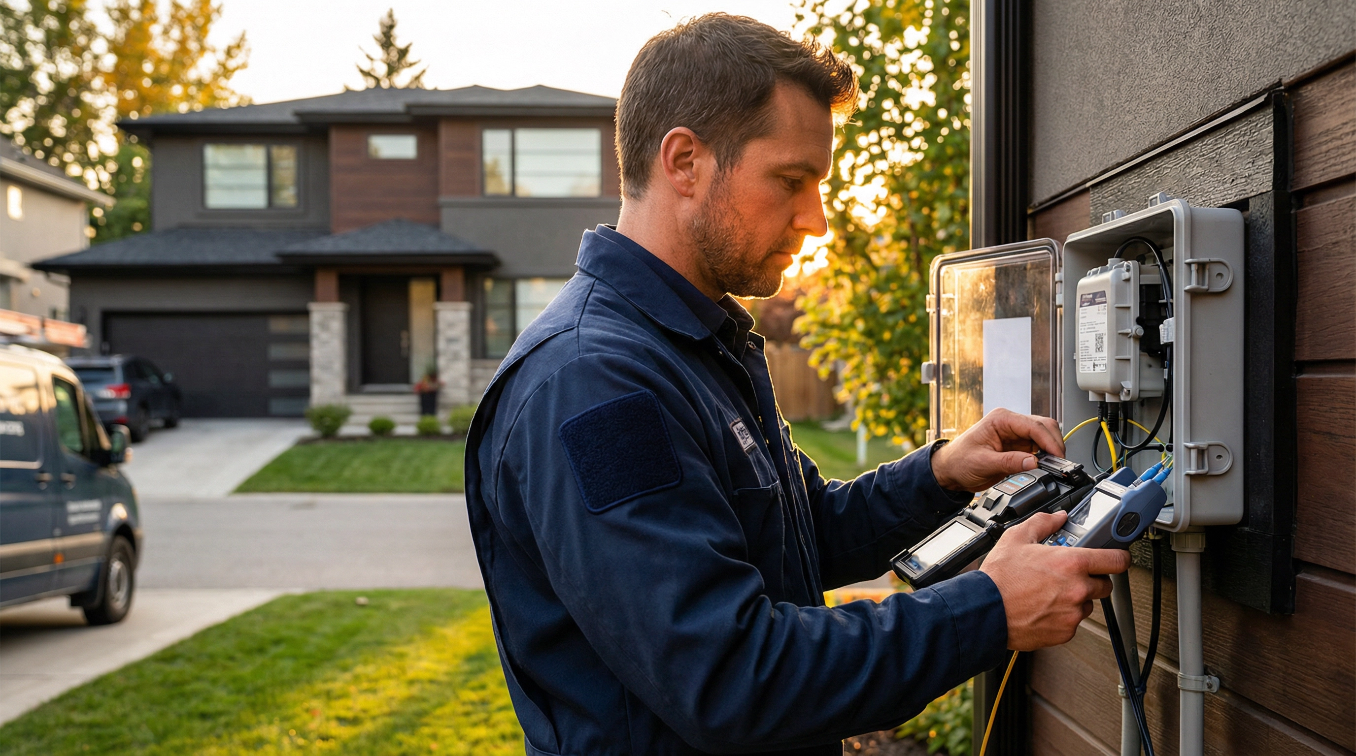 R&D Home Solutions fiber technician installing equipment