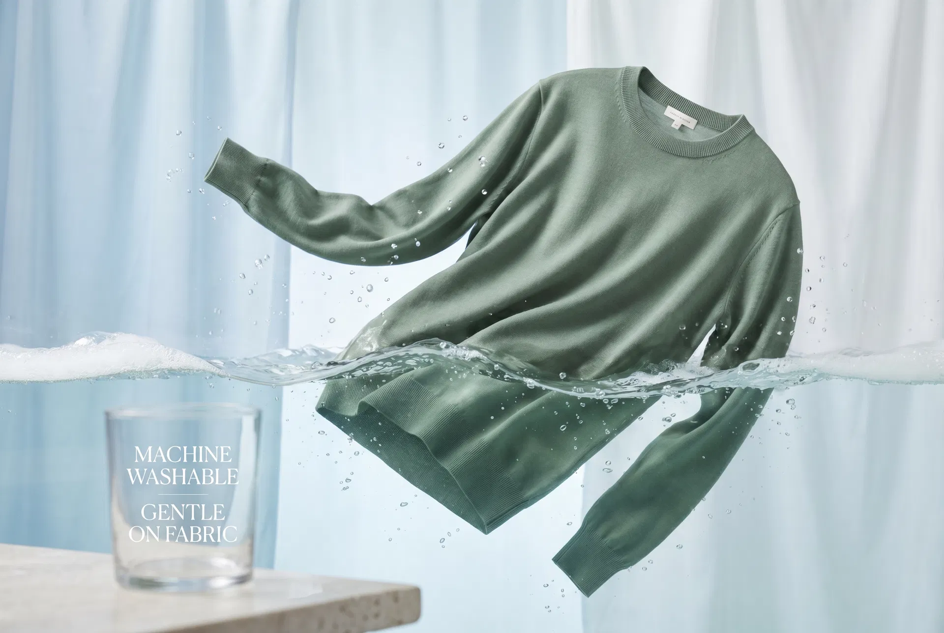 Woolflow merino garment in water — machine washable