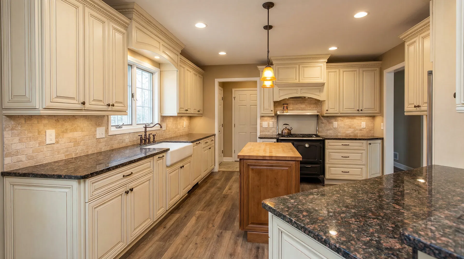 Kitchen remodel in Independence MO with cream cabinets and granite countertops