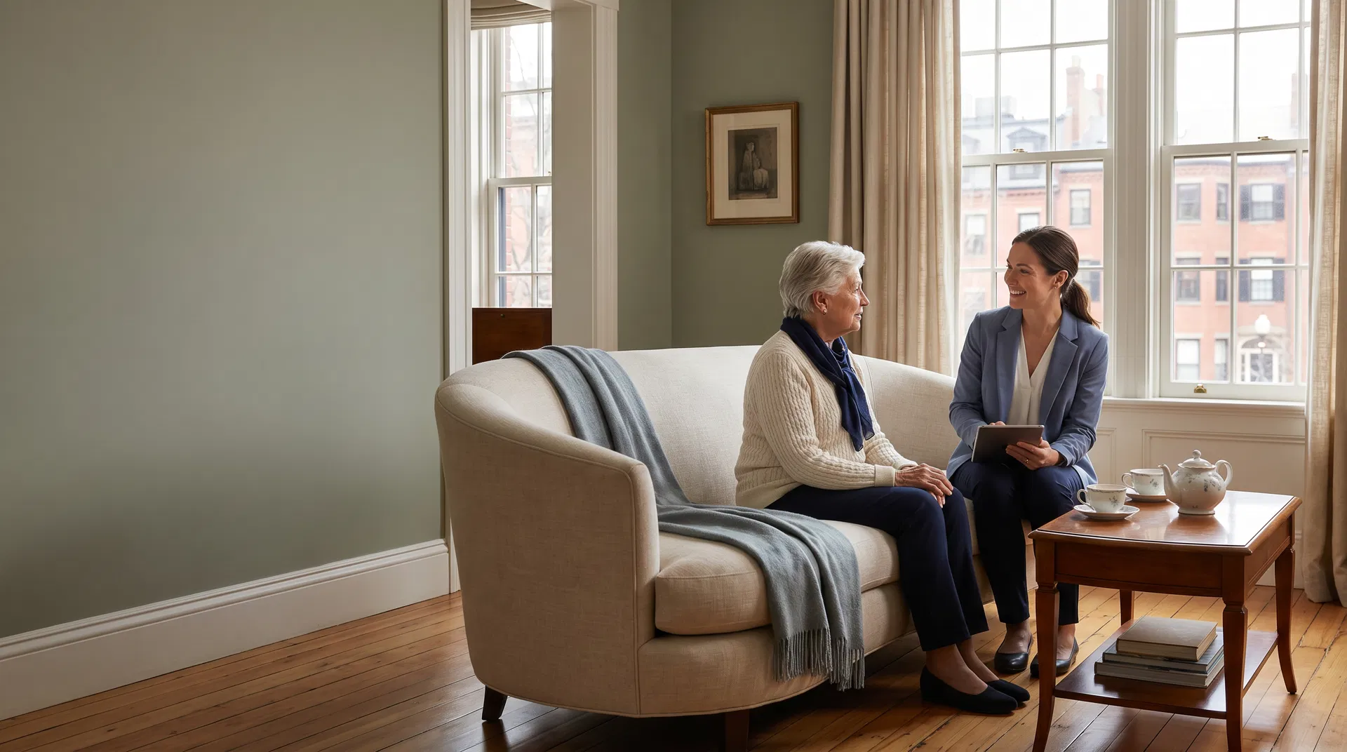 Caregiver supporting an older adult at home