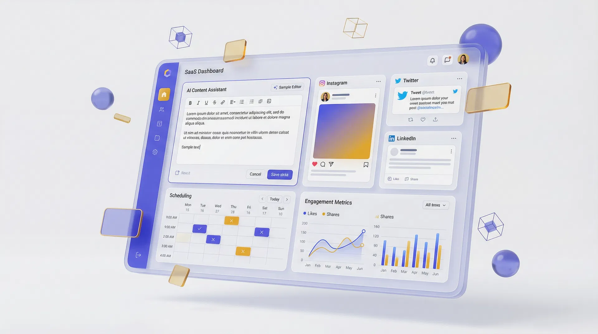 AI Content Poster platform — content creation, brand voice, multi-channel publishing, and analytics dashboard