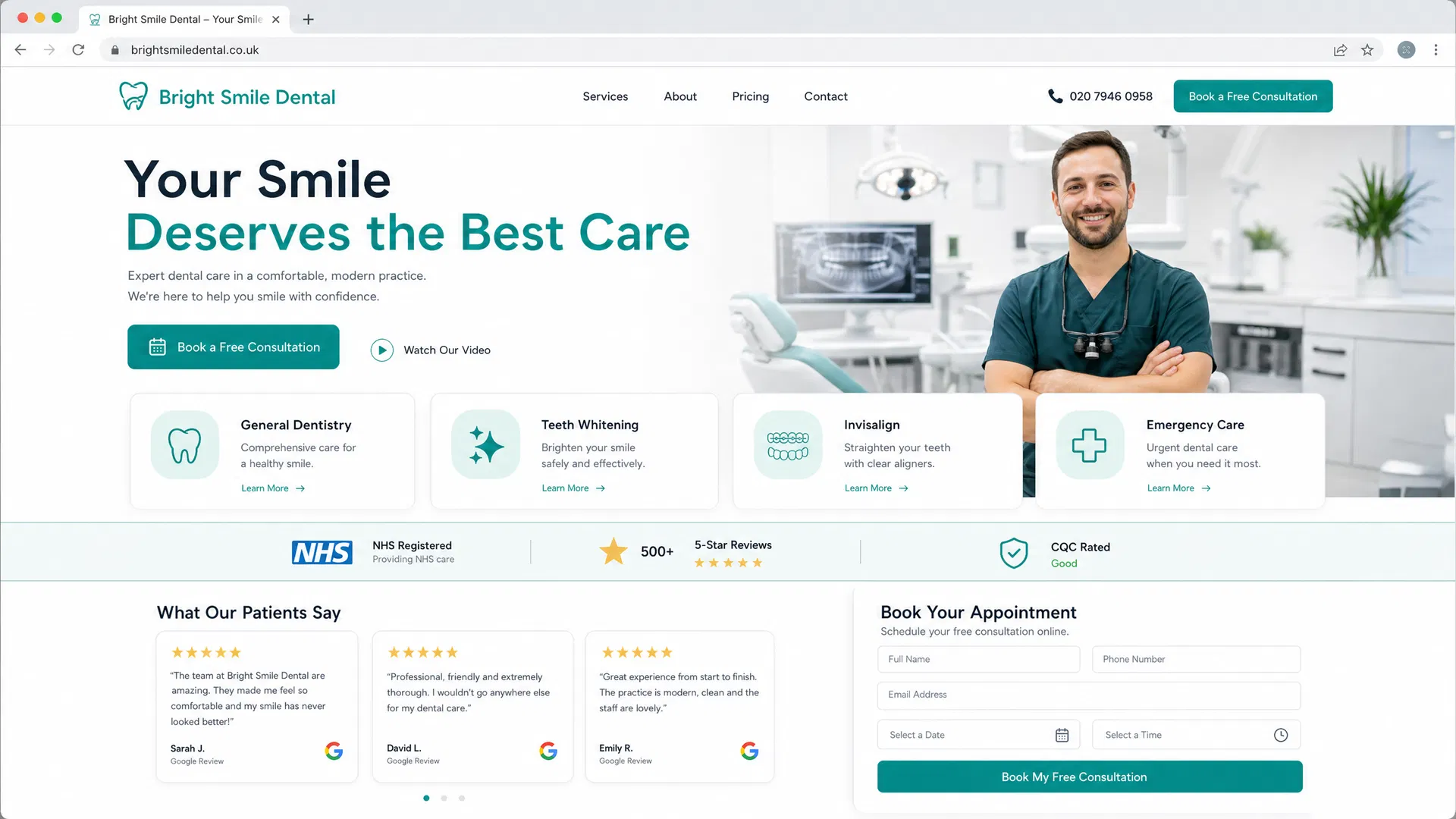 Bright Smile Dental website example