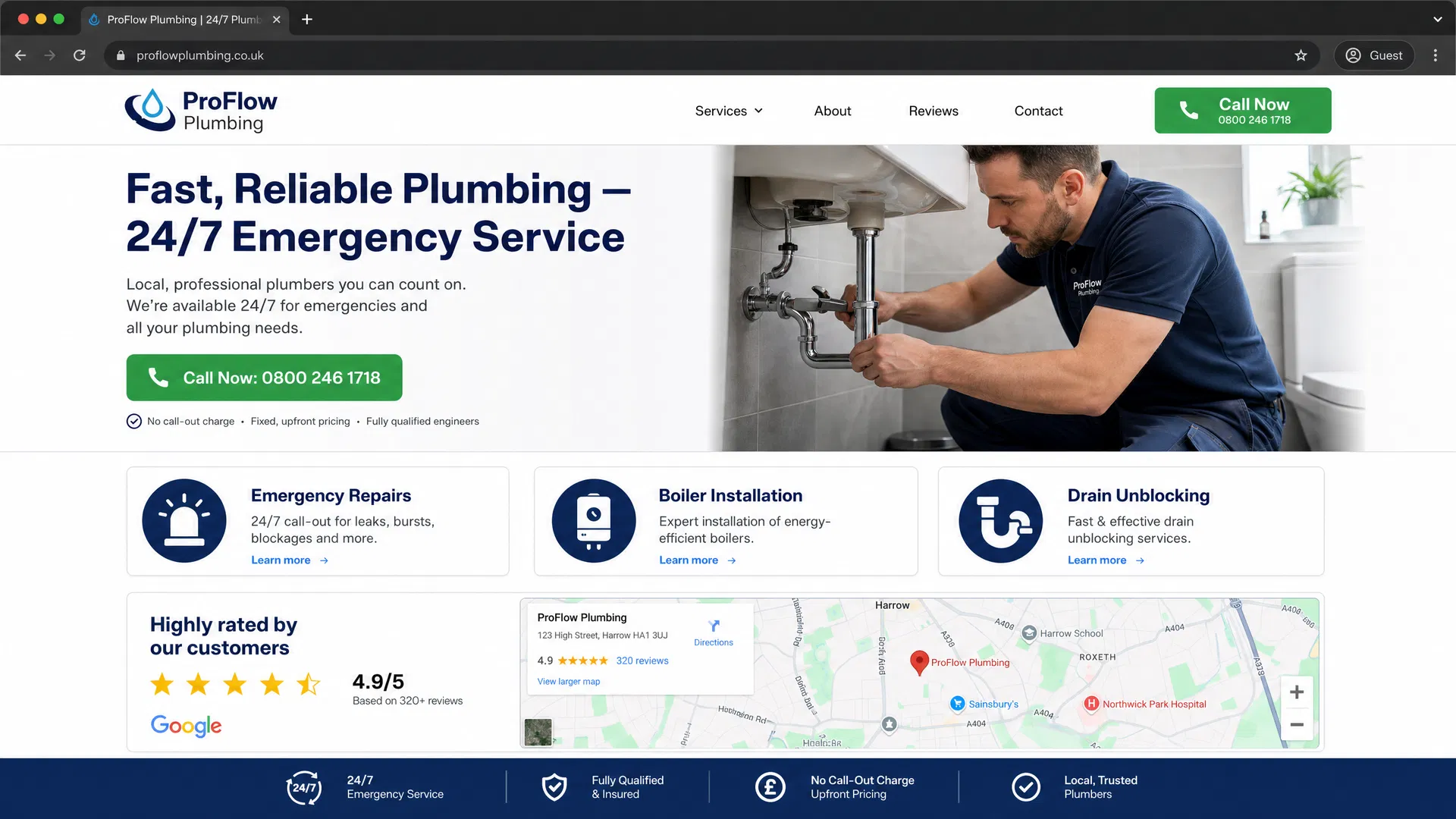 ProFlow Plumbing website example