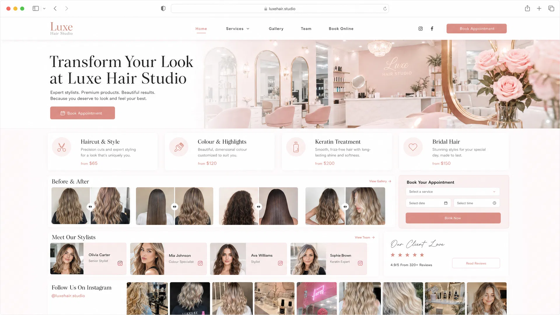 Luxe Hair Studio website example