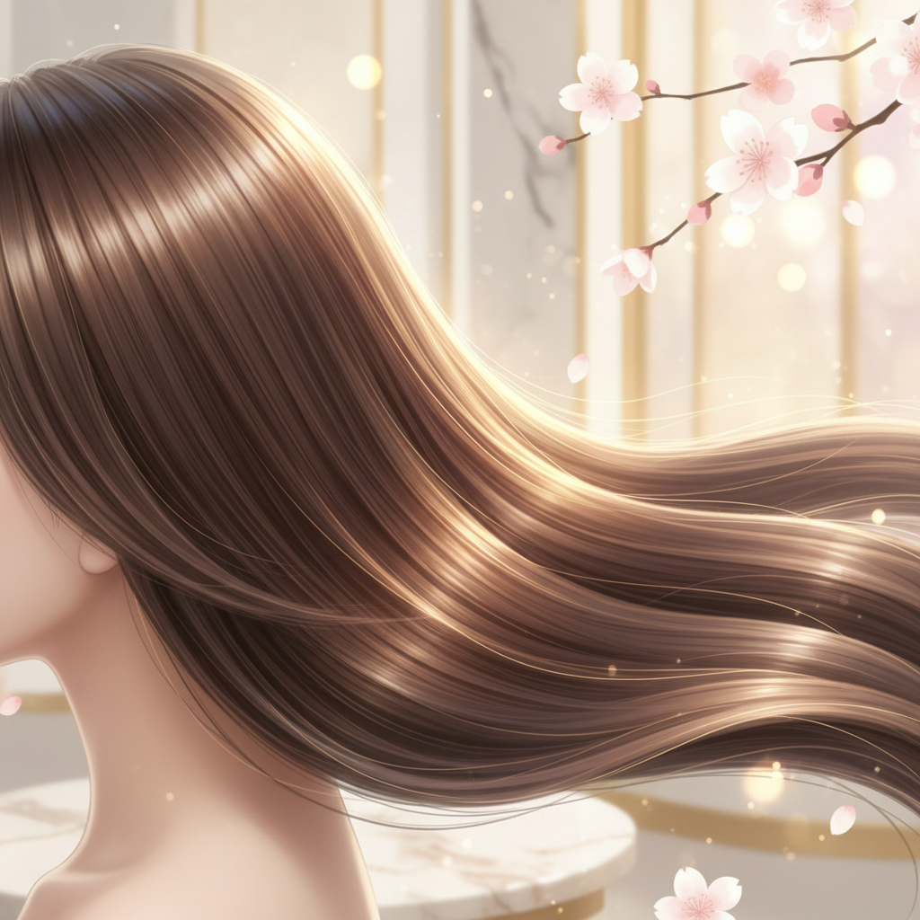 自宅でケアされた、ツヤがありまとまった健康的な髪の毛