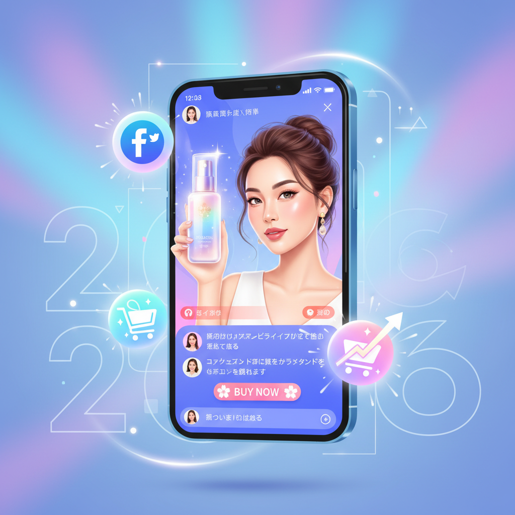 2026年のライブコマース市場とTikTok Shopで美容商品を販売する様子