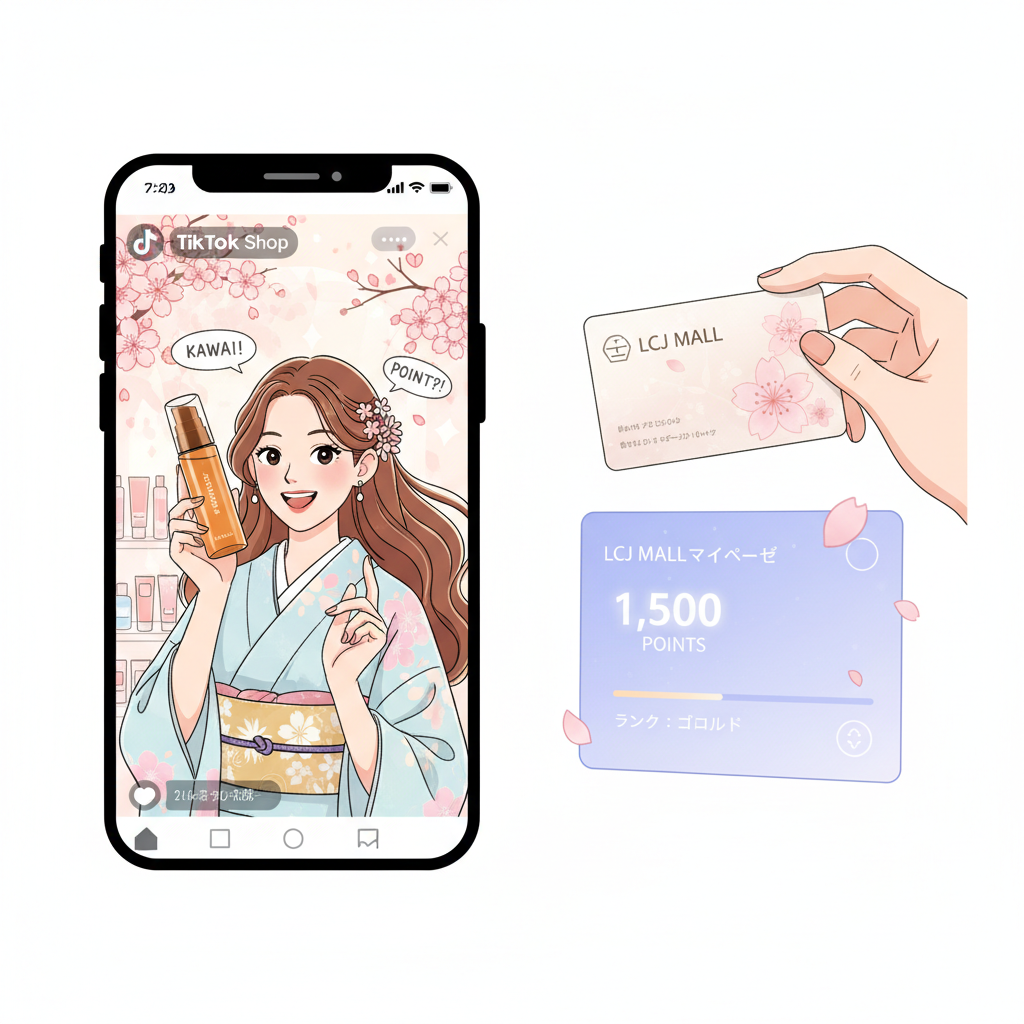 TikTok ShopライブコマースとLCJ MALLのポイントプログラムでポイントを効率的に貯める様子