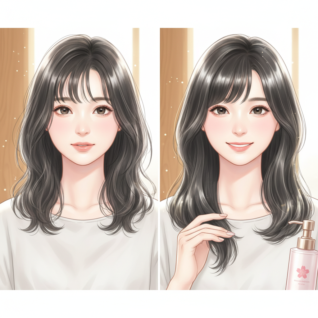 TikTokライブ配信でのヘアケア商品の使用前後の比較デモンストレーション