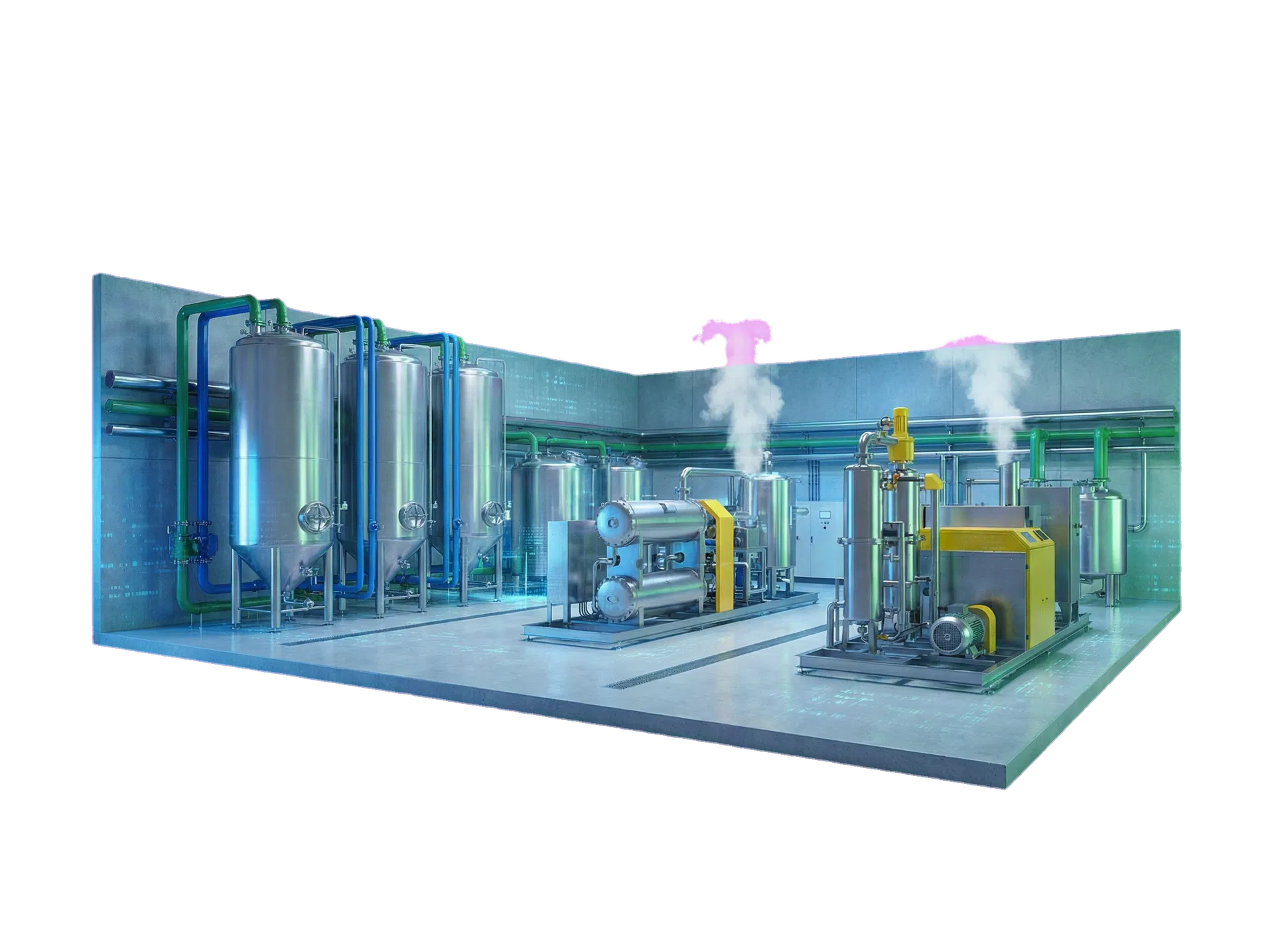 Instalação industrial moderna ligada a tratamento e eficiência operacional