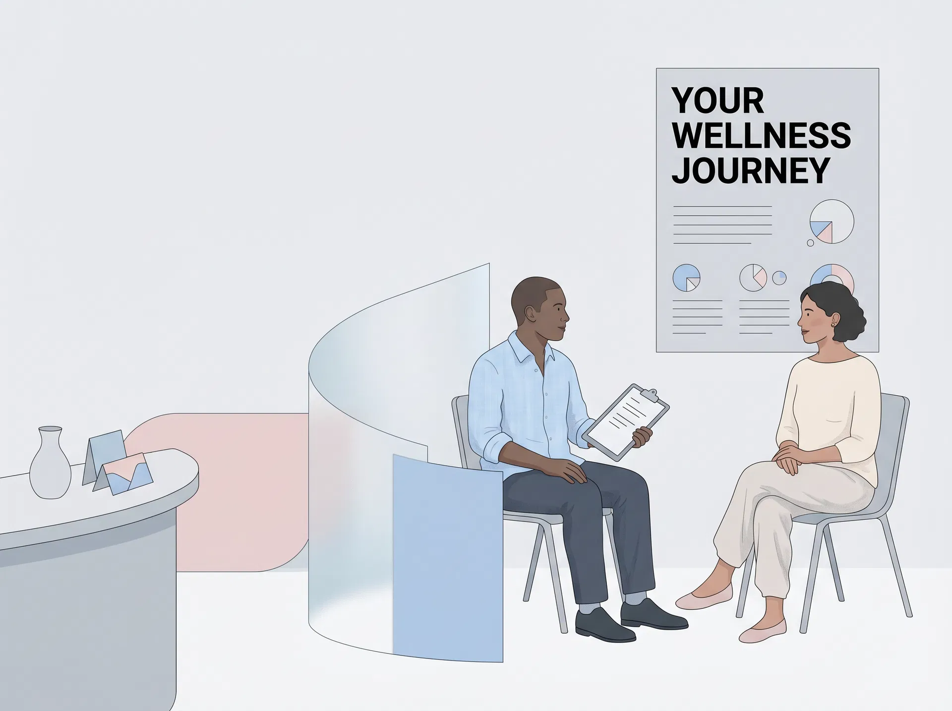 Calm clinic-style illustration representing private sexual health support