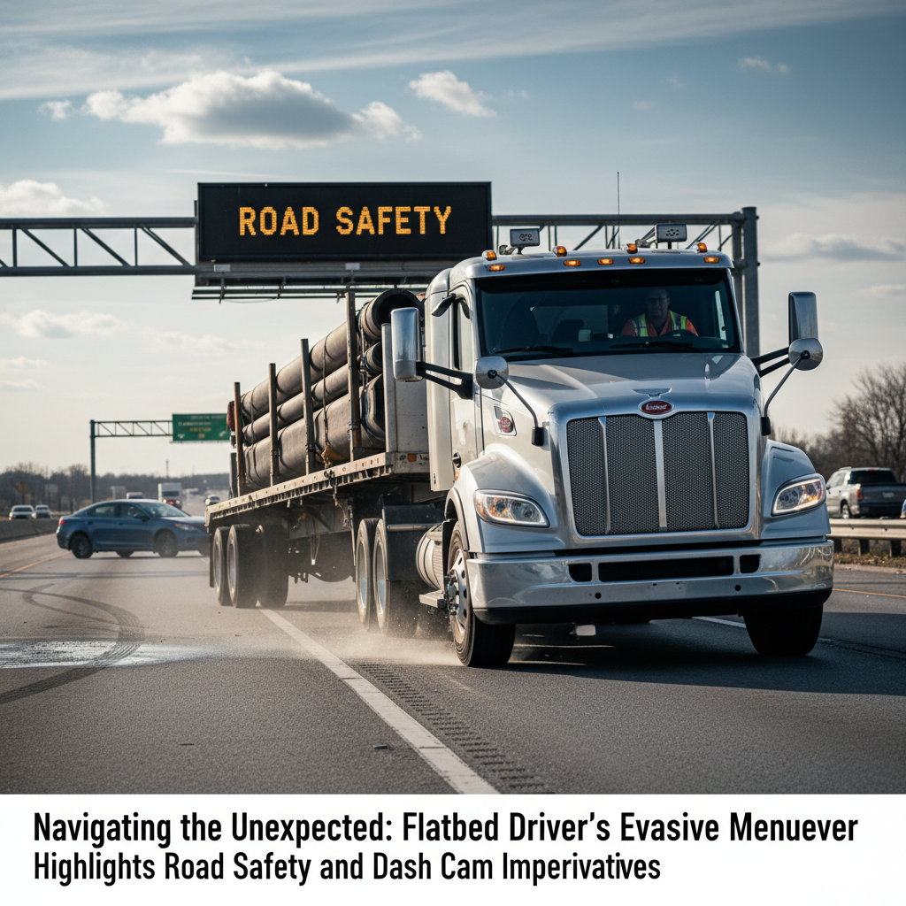 Navigating the Unexpected: Flatbed Driver's Evasive Maneuver Highlights Road Safety and Dash Cam Imperatives