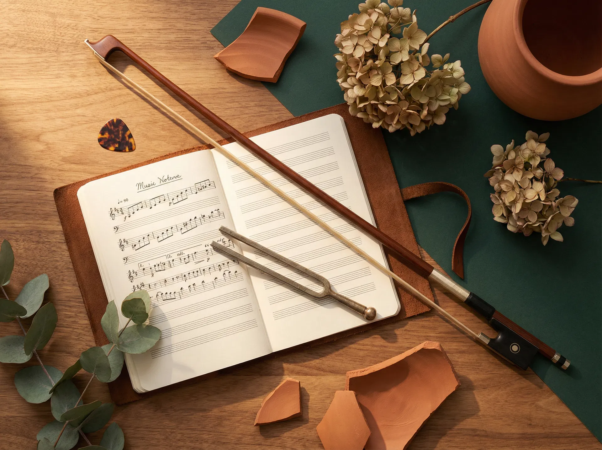 Musical instruments flat lay