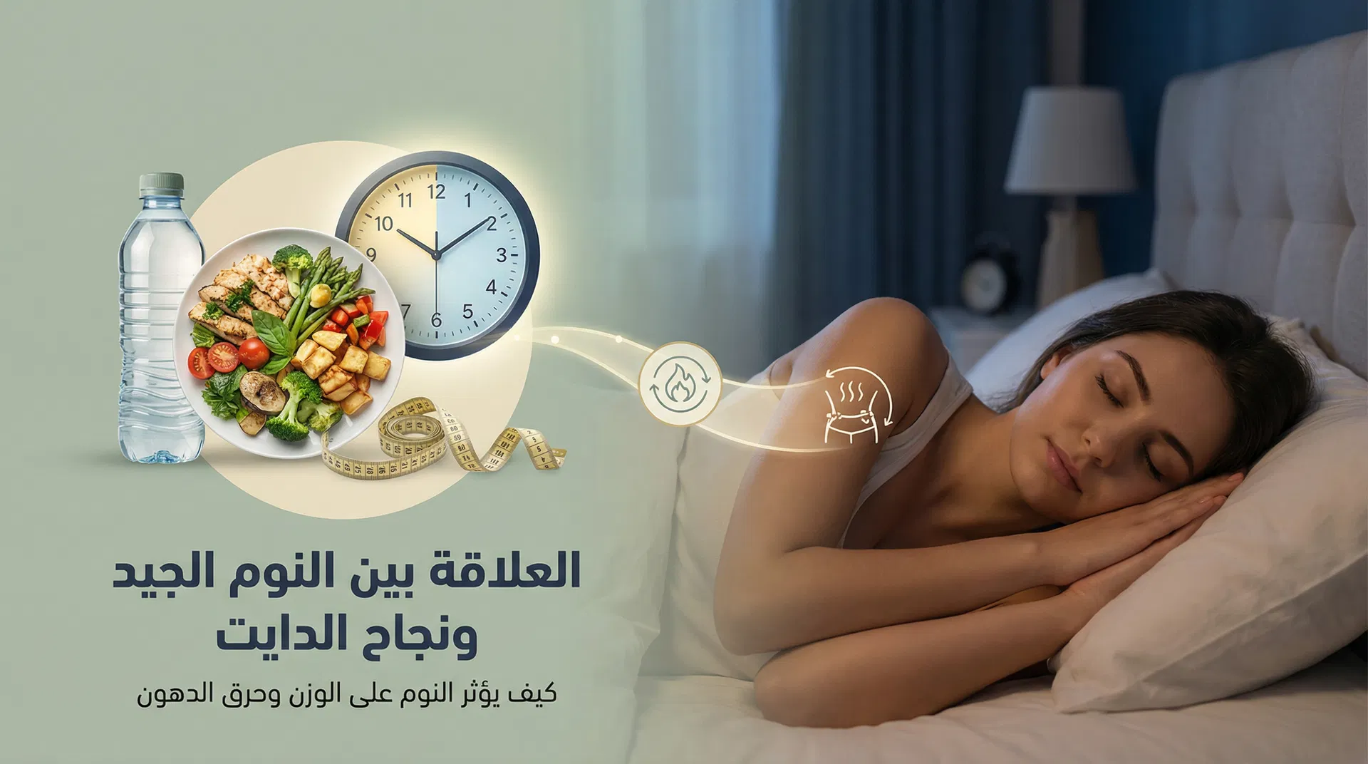 صورة افتتاحية توضح العلاقة بين النوم الجيد ونجاح الدايت وتأثيره على الوزن وحرق الدهون