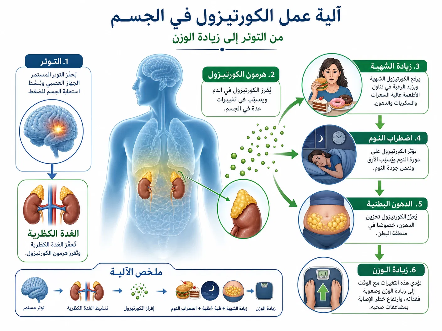 آلية عمل الكورتيزول في الجسم من التوتر إلى زيادة الوزن
