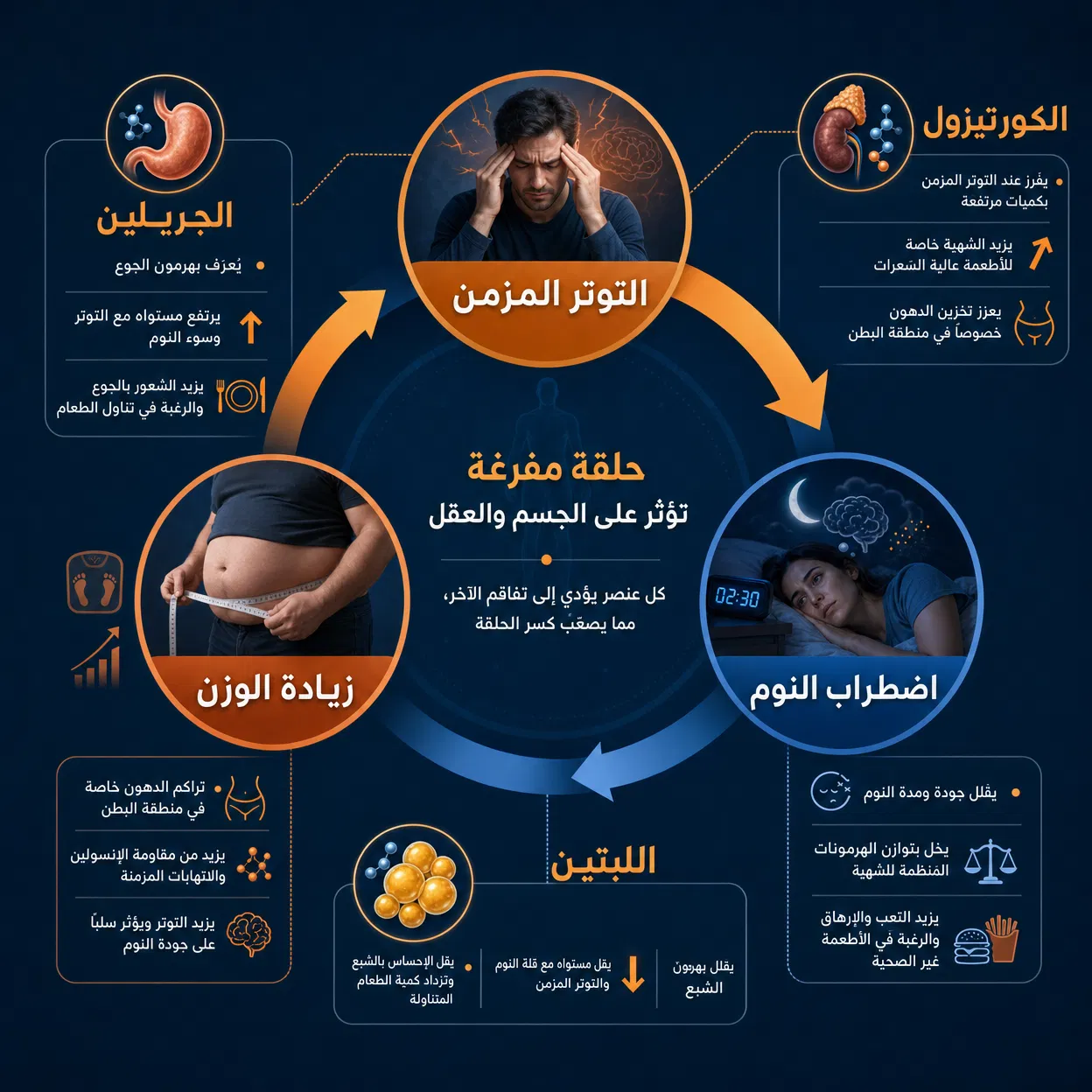 الحلقة المفرغة بين التوتر واضطراب النوم وزيادة الوزن