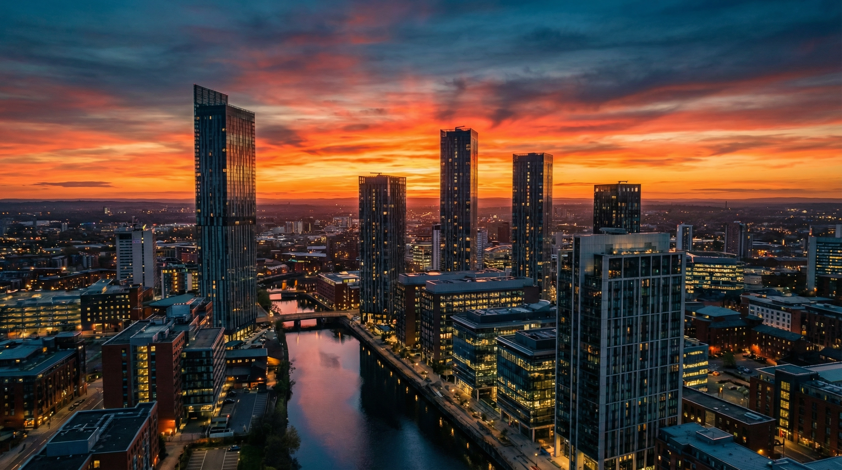 Manchester skyline at dusk