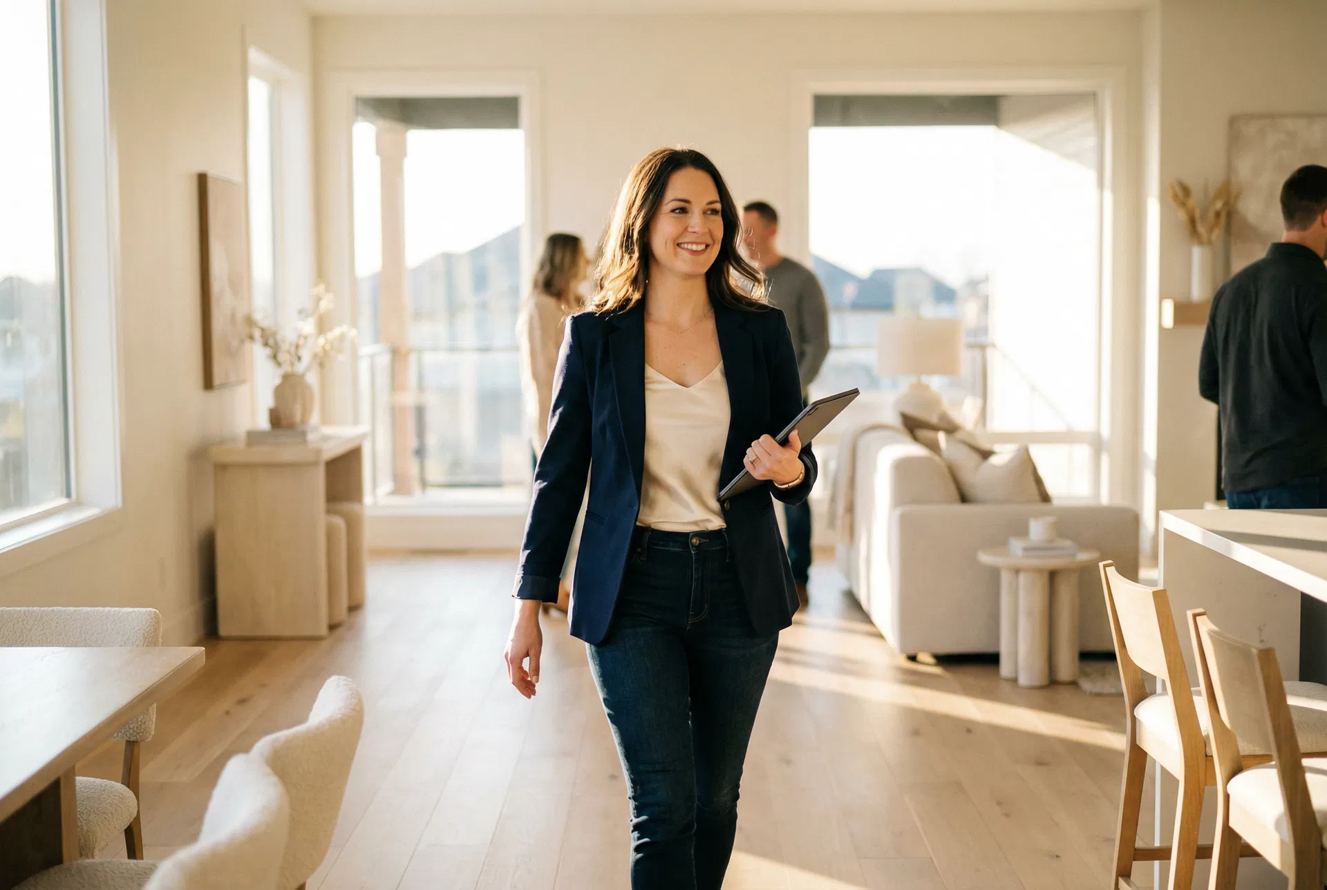 Professional realtor walking through a modern home