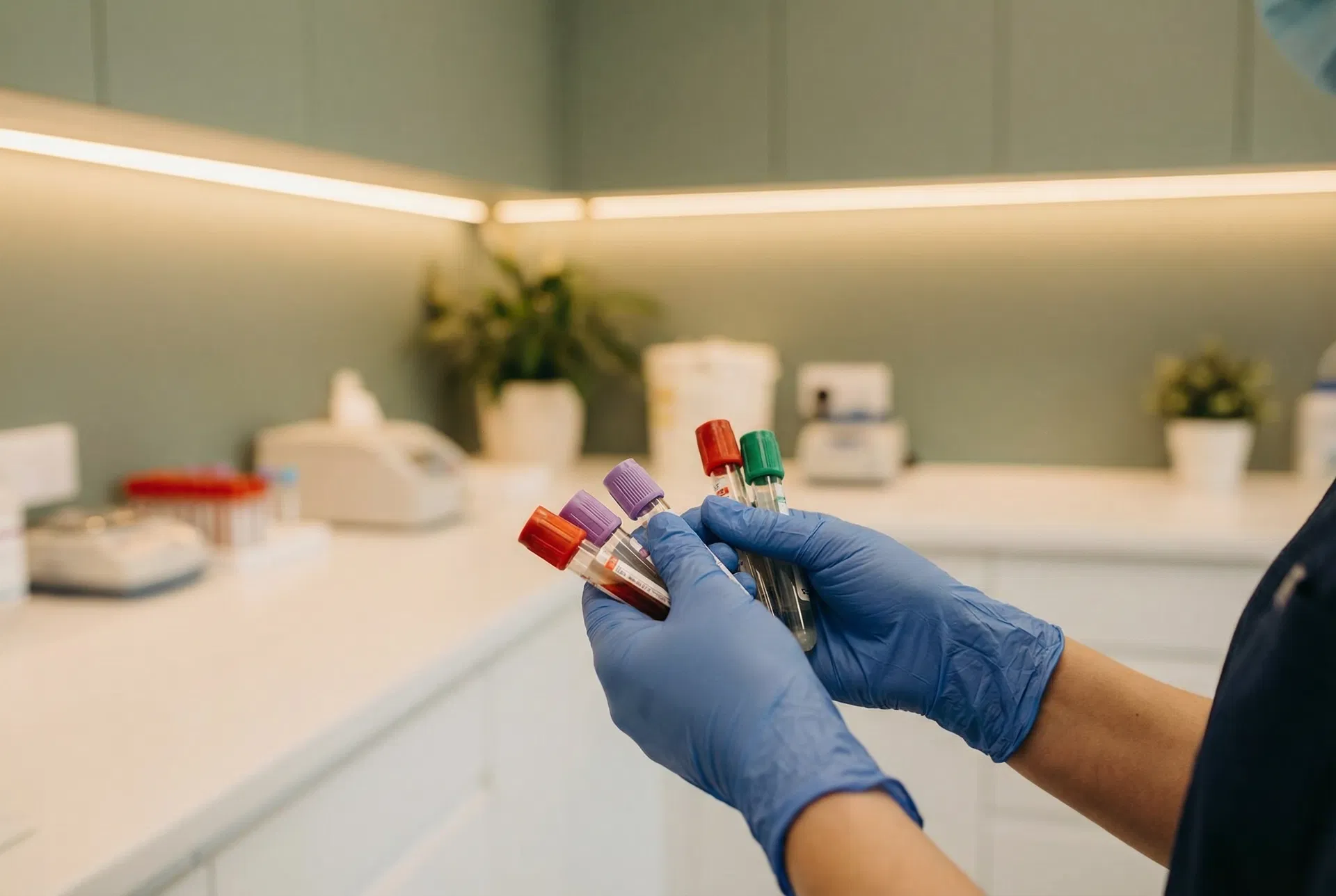 Professional lab testing with blood vials