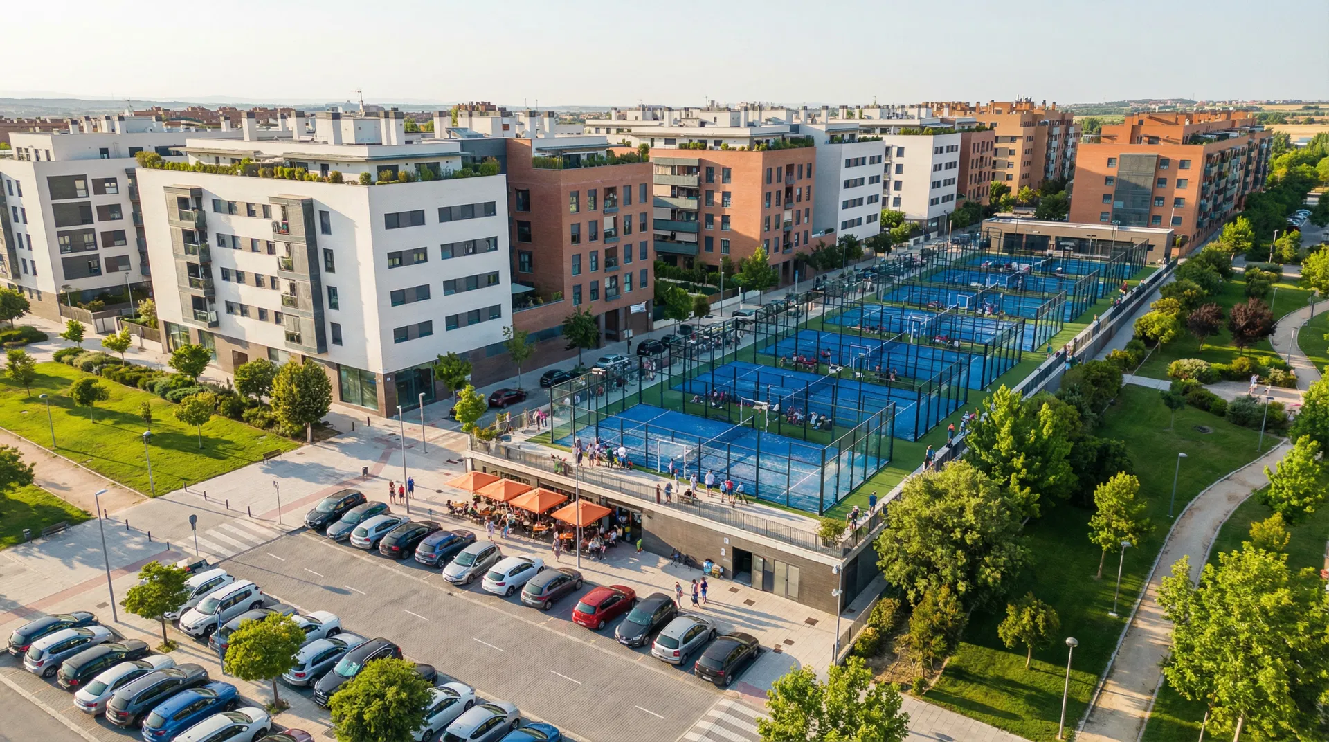 Vista aérea del barrio El Bercial con complejo deportivo