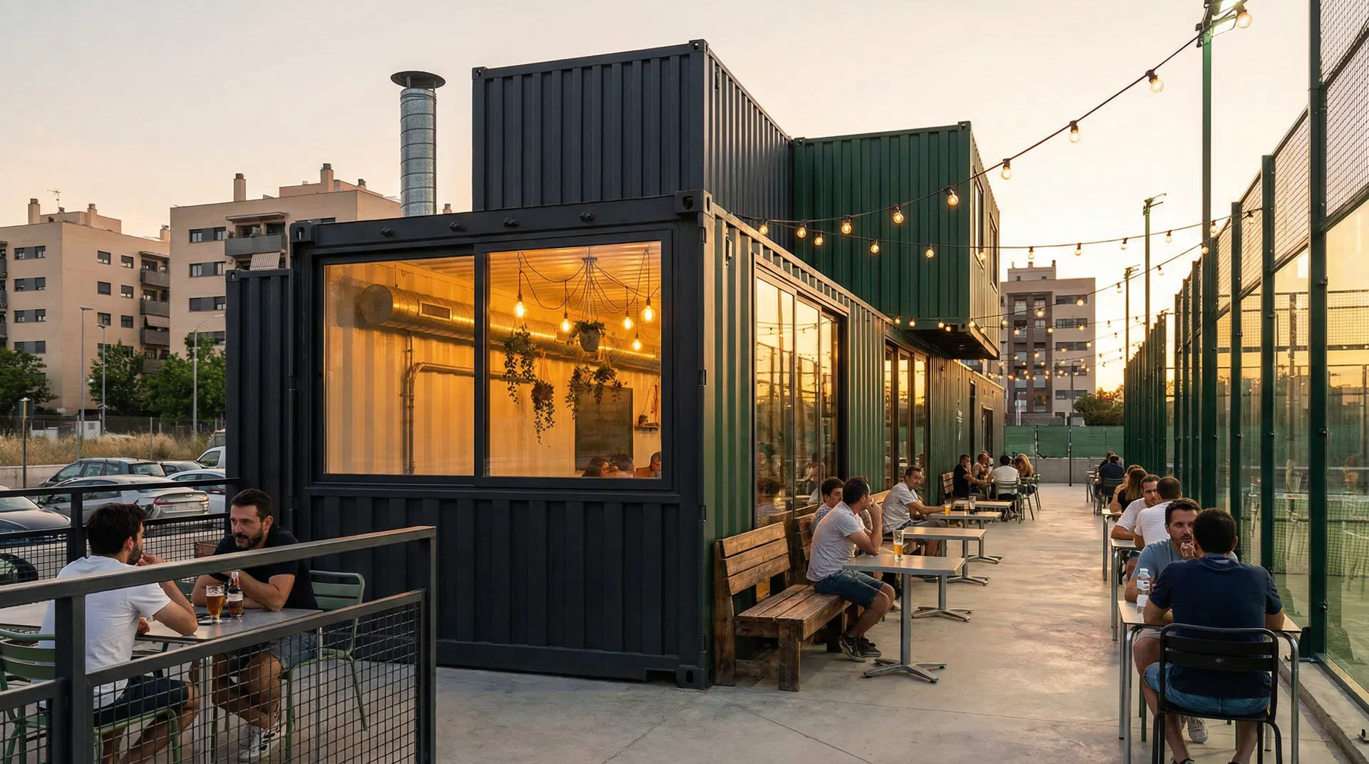 Cafetería en contenedores marítimos - terraza exterior