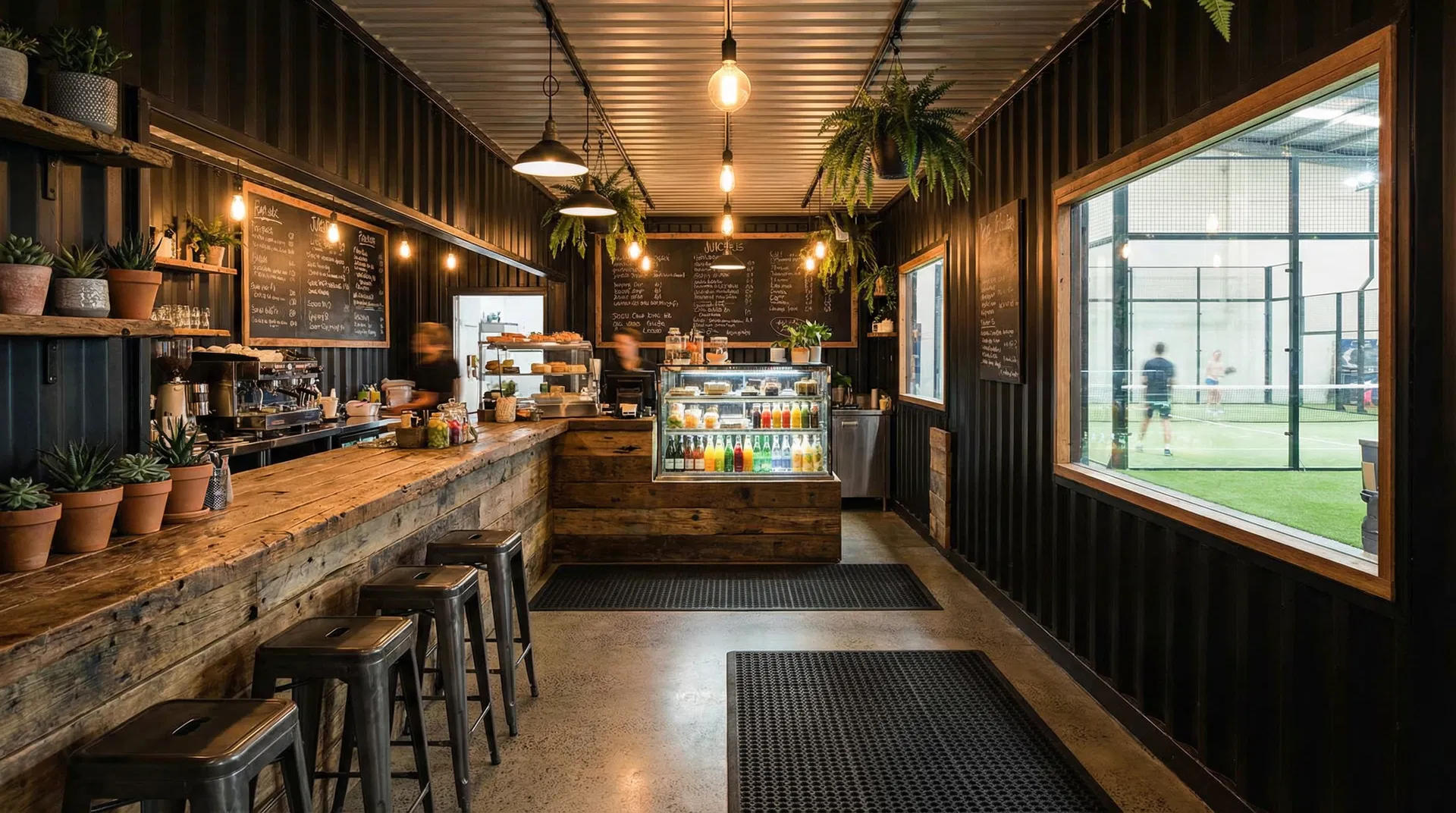 Interior industrial de la cafetería en contenedores