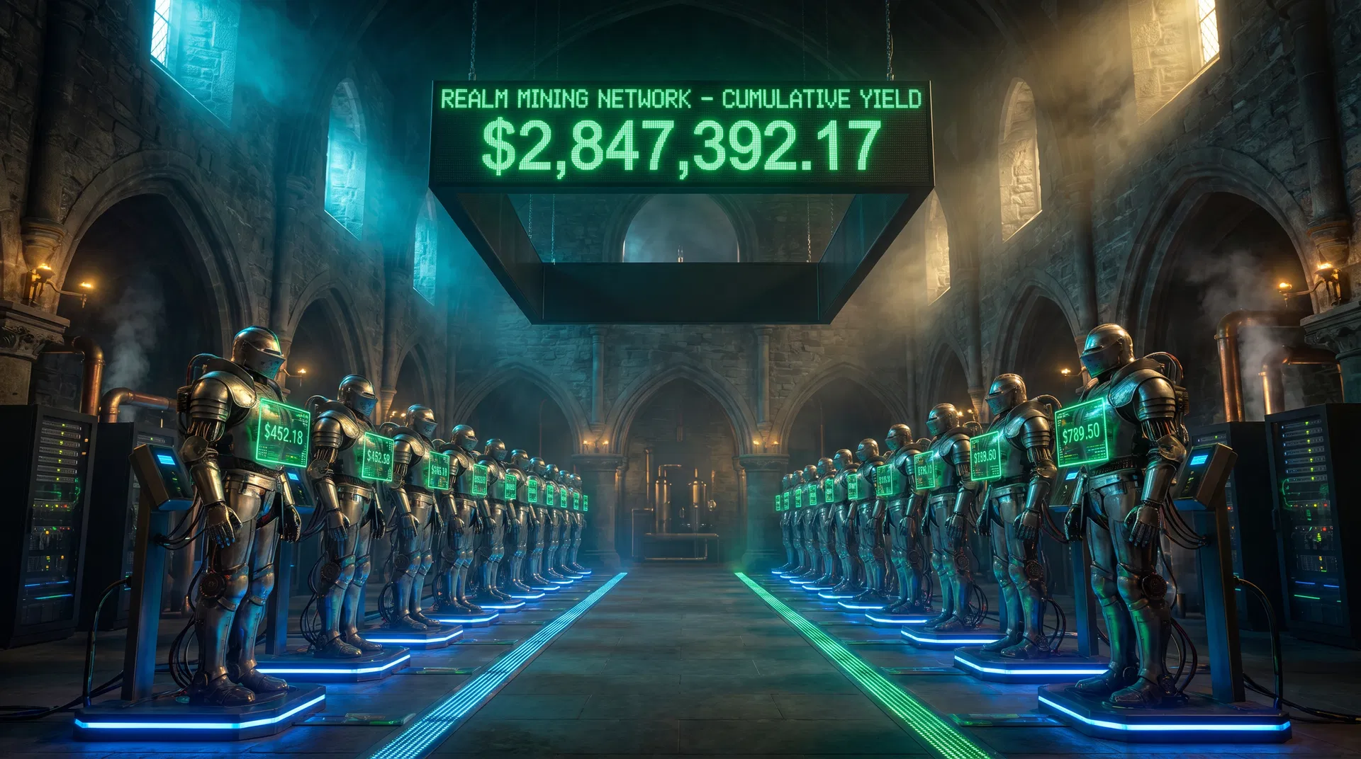 The Armory Mining Center with overhead earnings counter