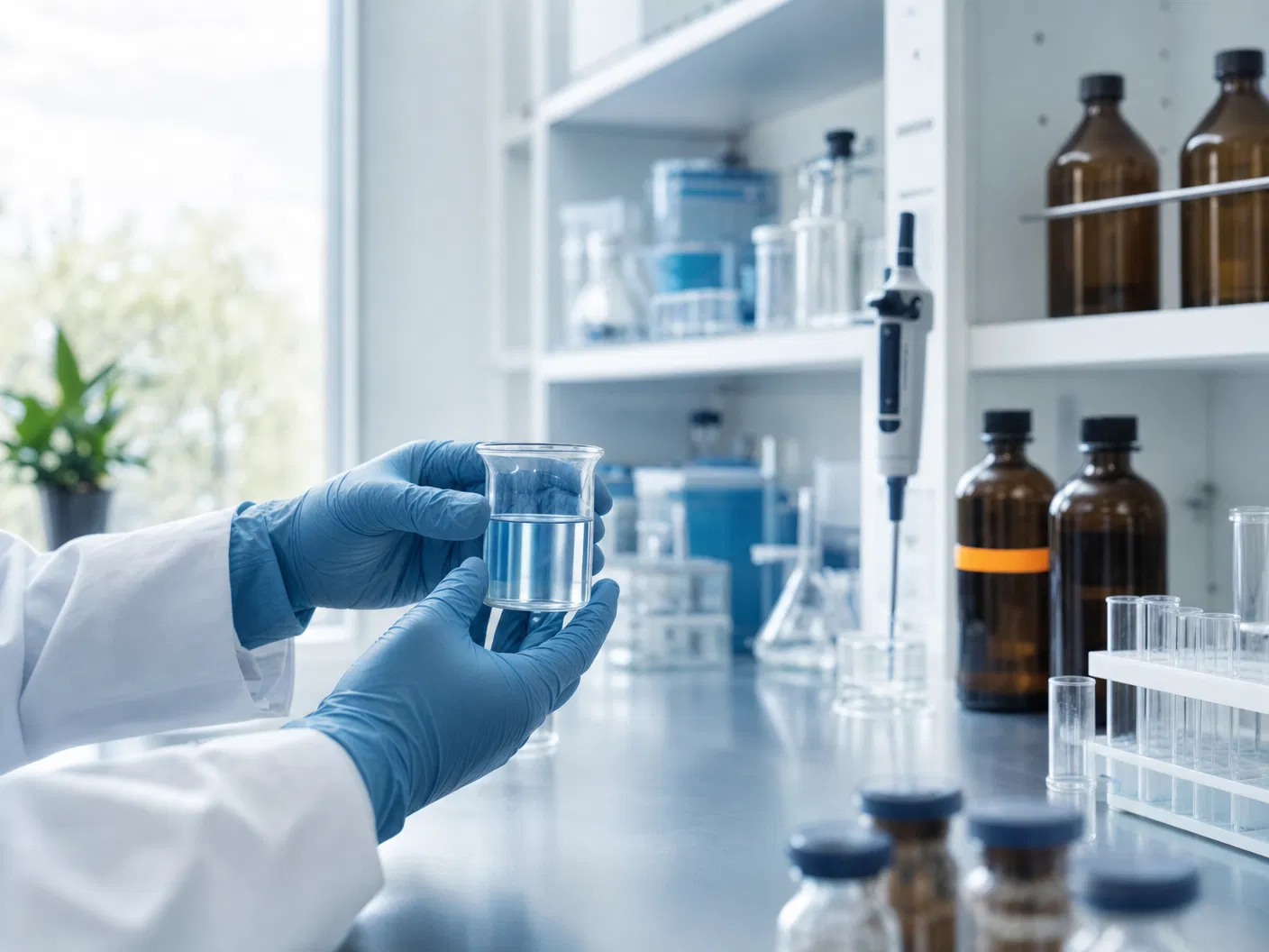 A SaBio Therapeutics scientist examining a sample in the formulation lab
