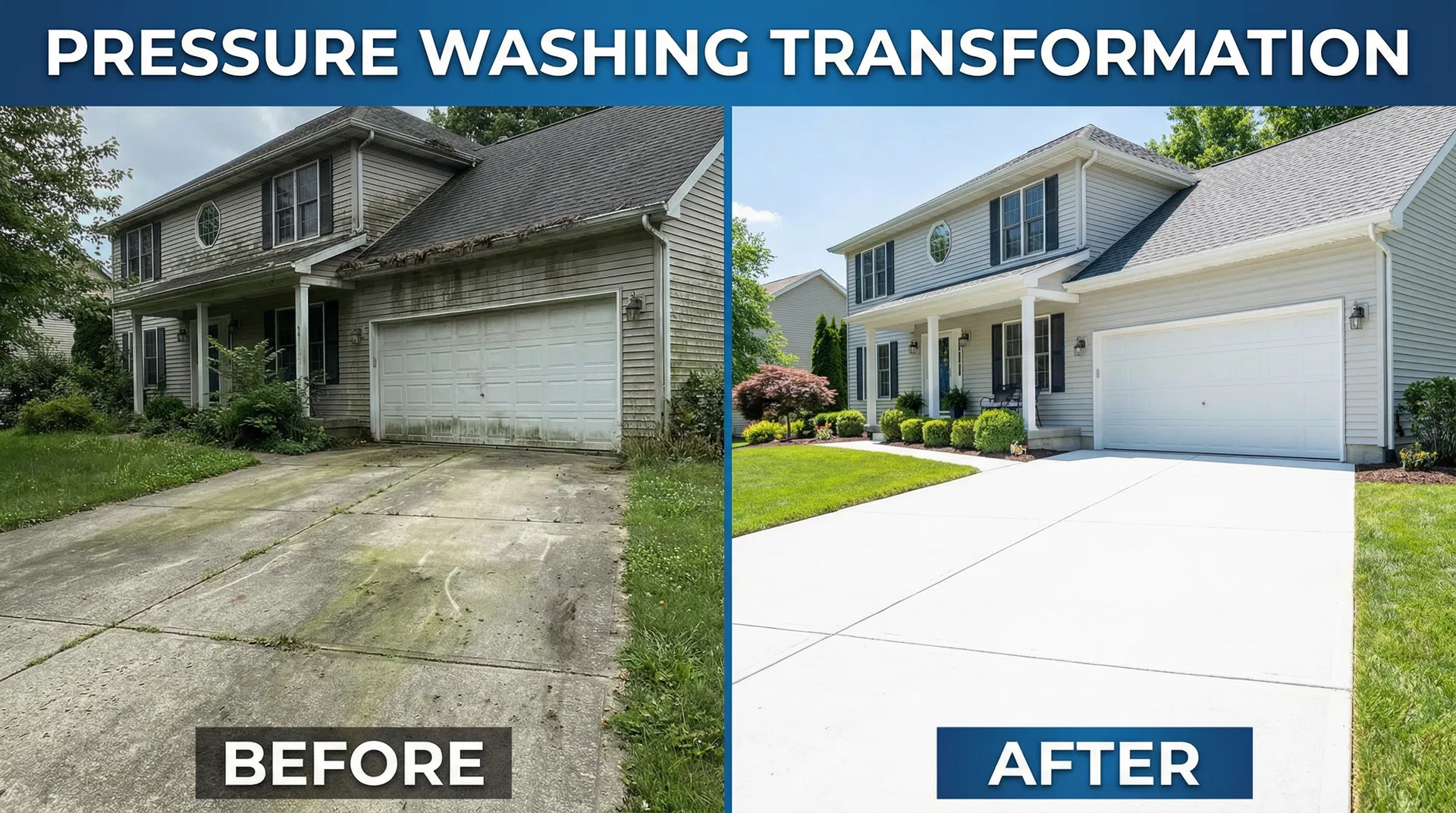Before and after pressure washing transformation