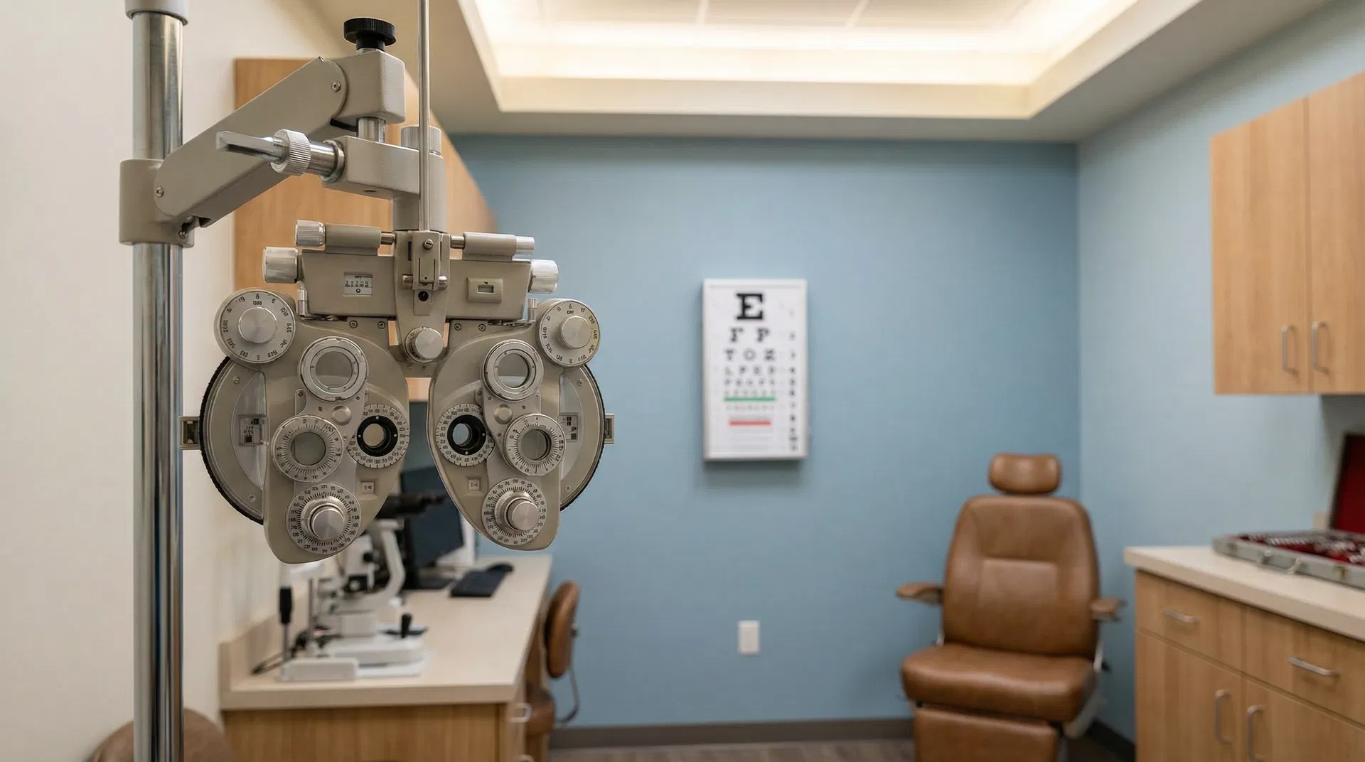 Professioneller Sehtest-Raum mit Phoropter