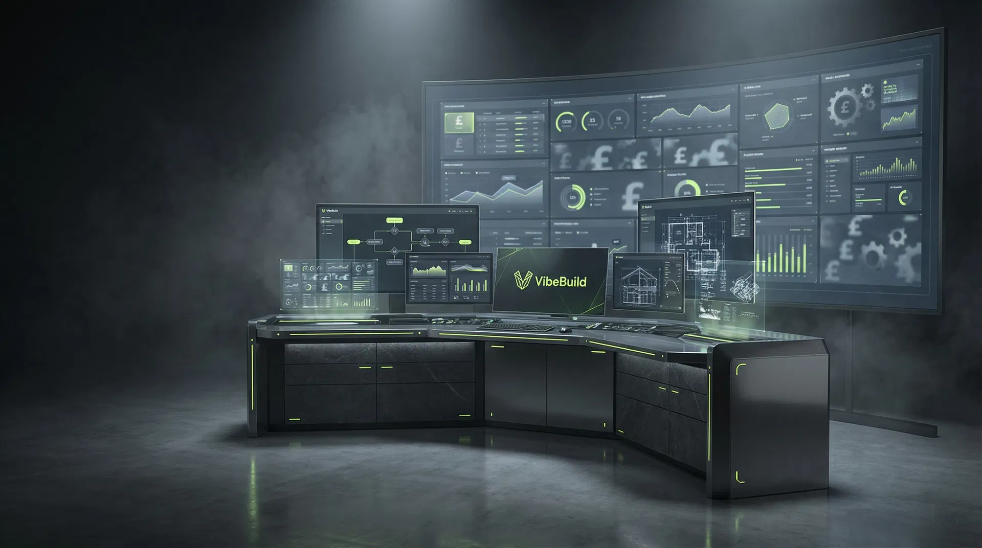 Concept visual of bespoke dashboards, workflow systems, and operational software interfaces for UK businesses