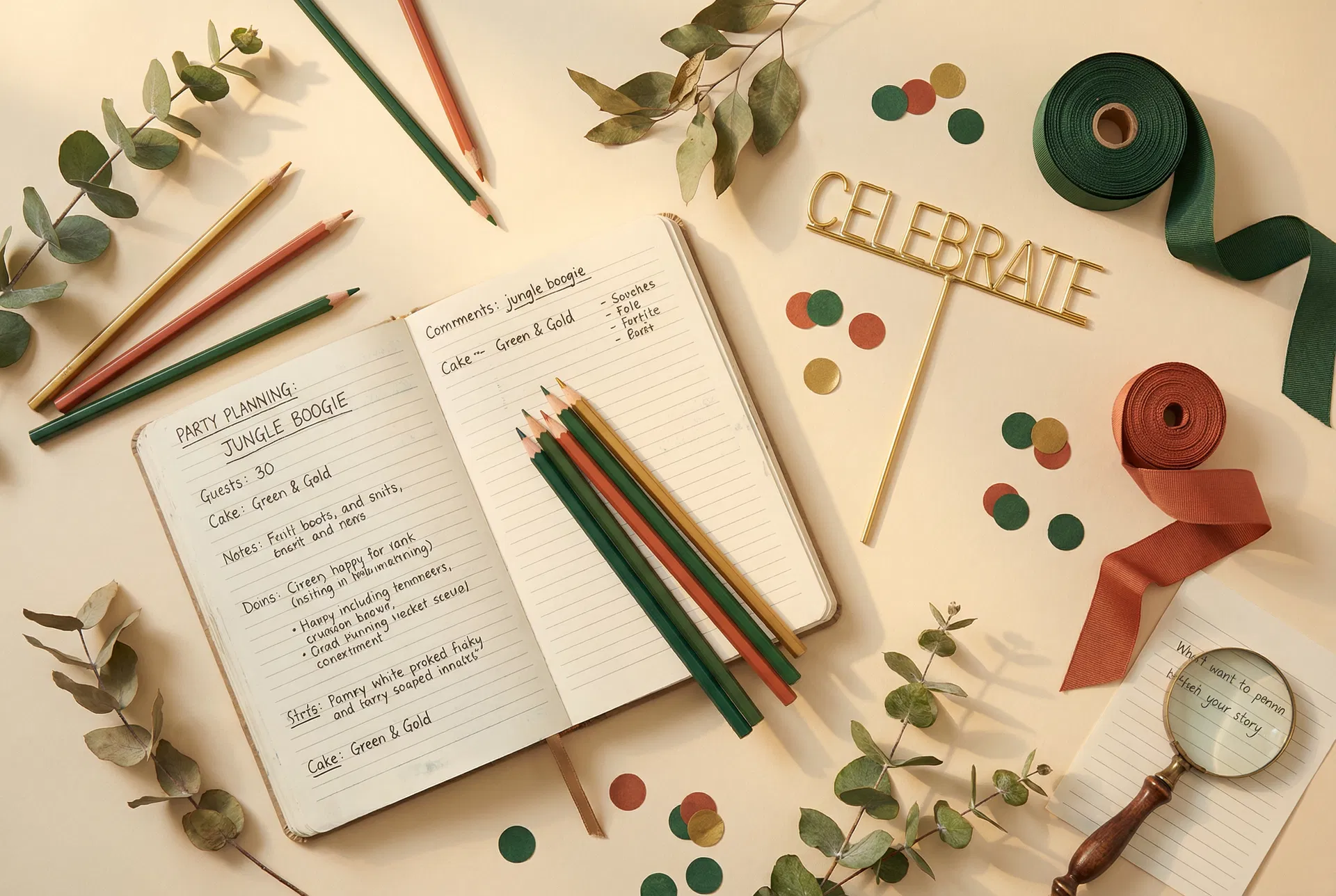 Party planning notebook and supplies