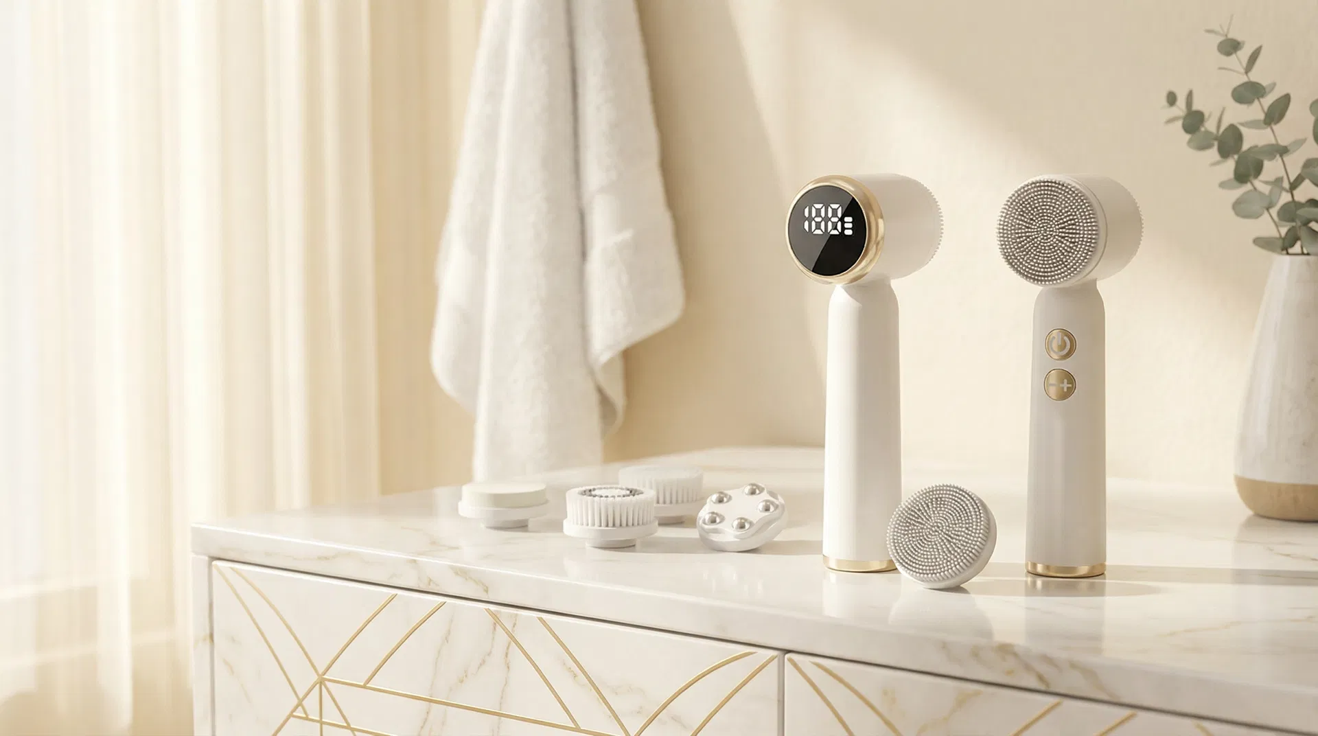 Fond élégant pour la brosse nettoyante visage Rituel Éclat — soin du visage premium