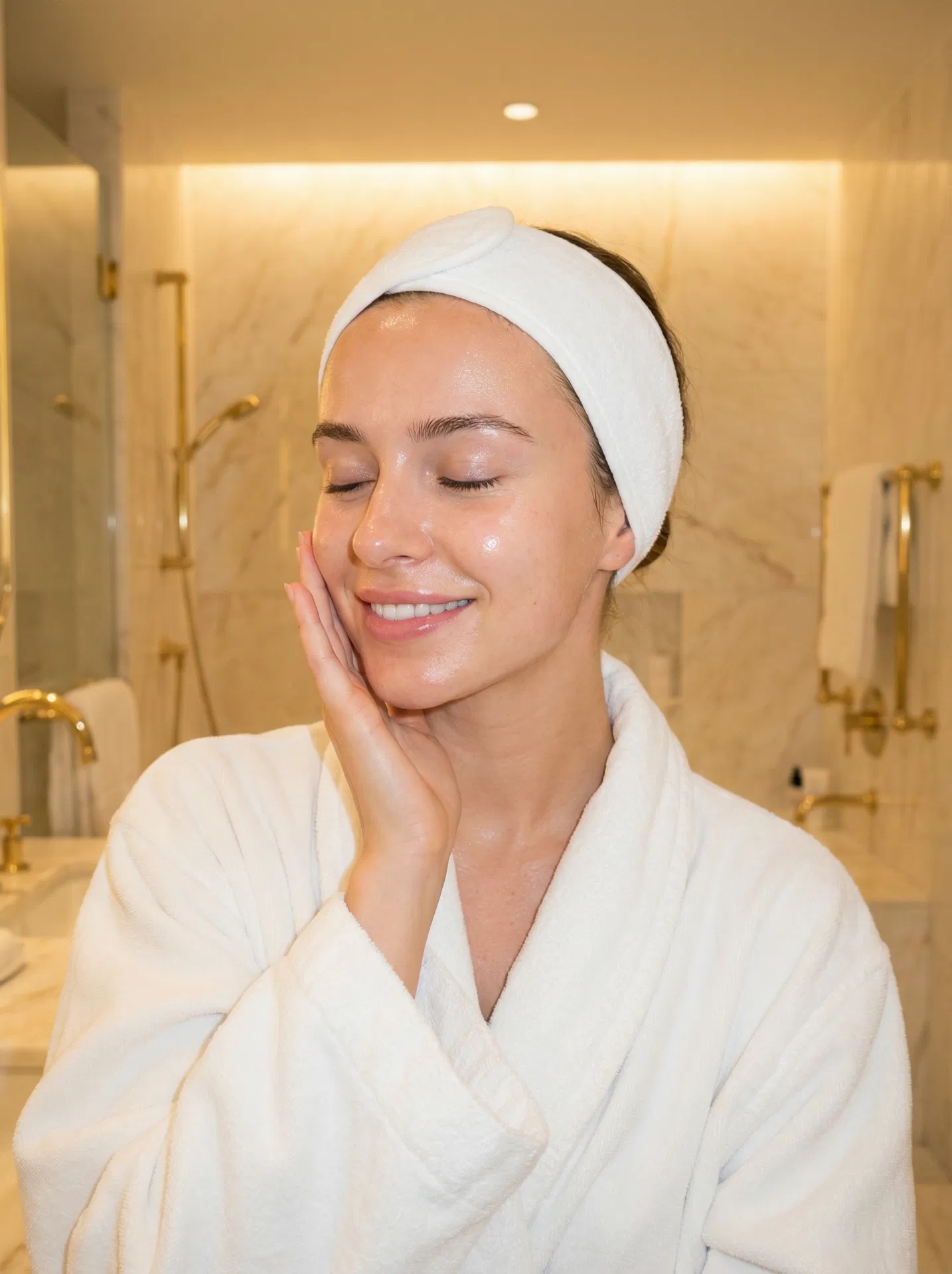 Femme avec une peau éclatante après utilisation de la brosse Rituel Éclat