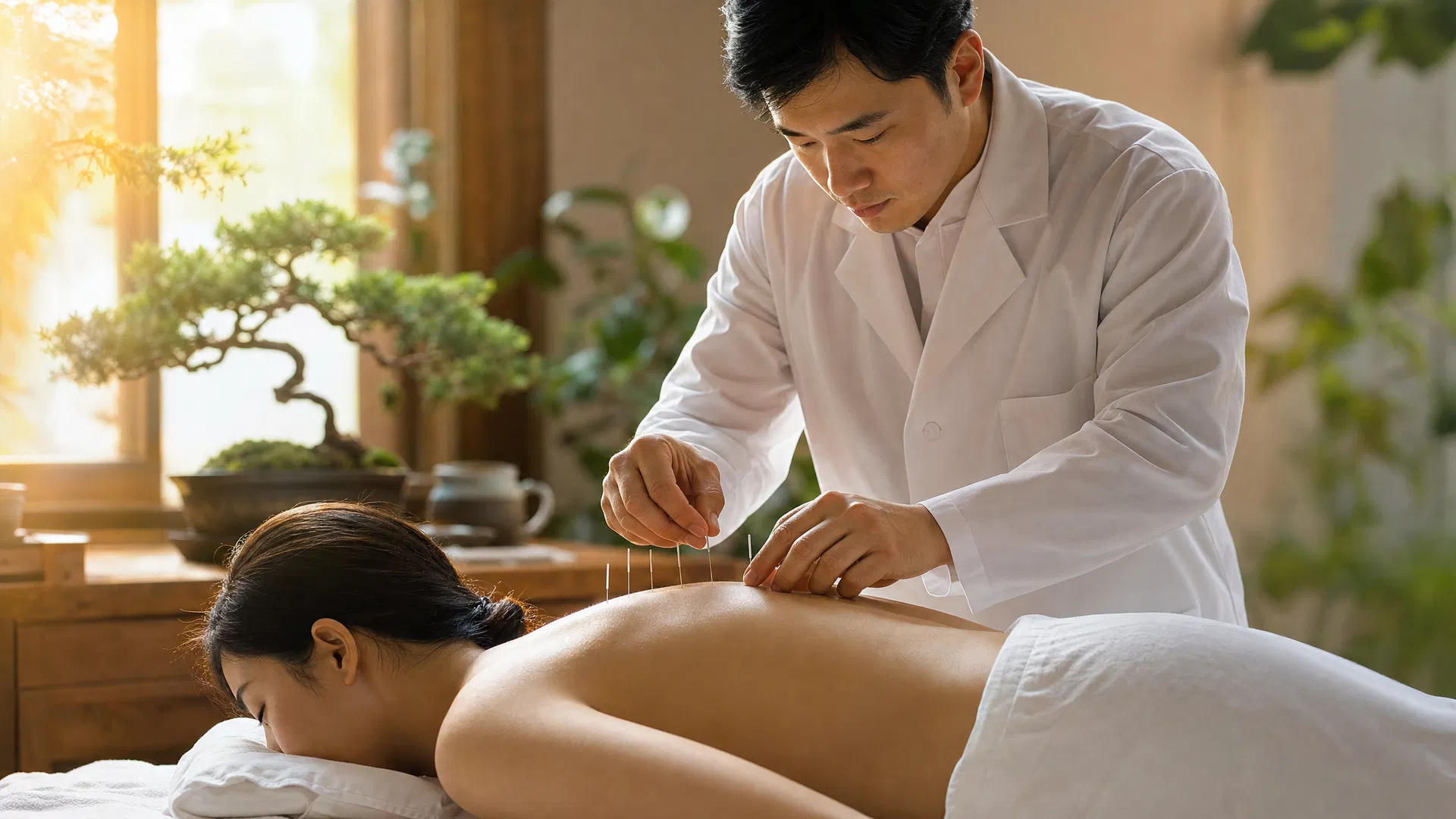 Acupuncture treatment in a serene clinic setting