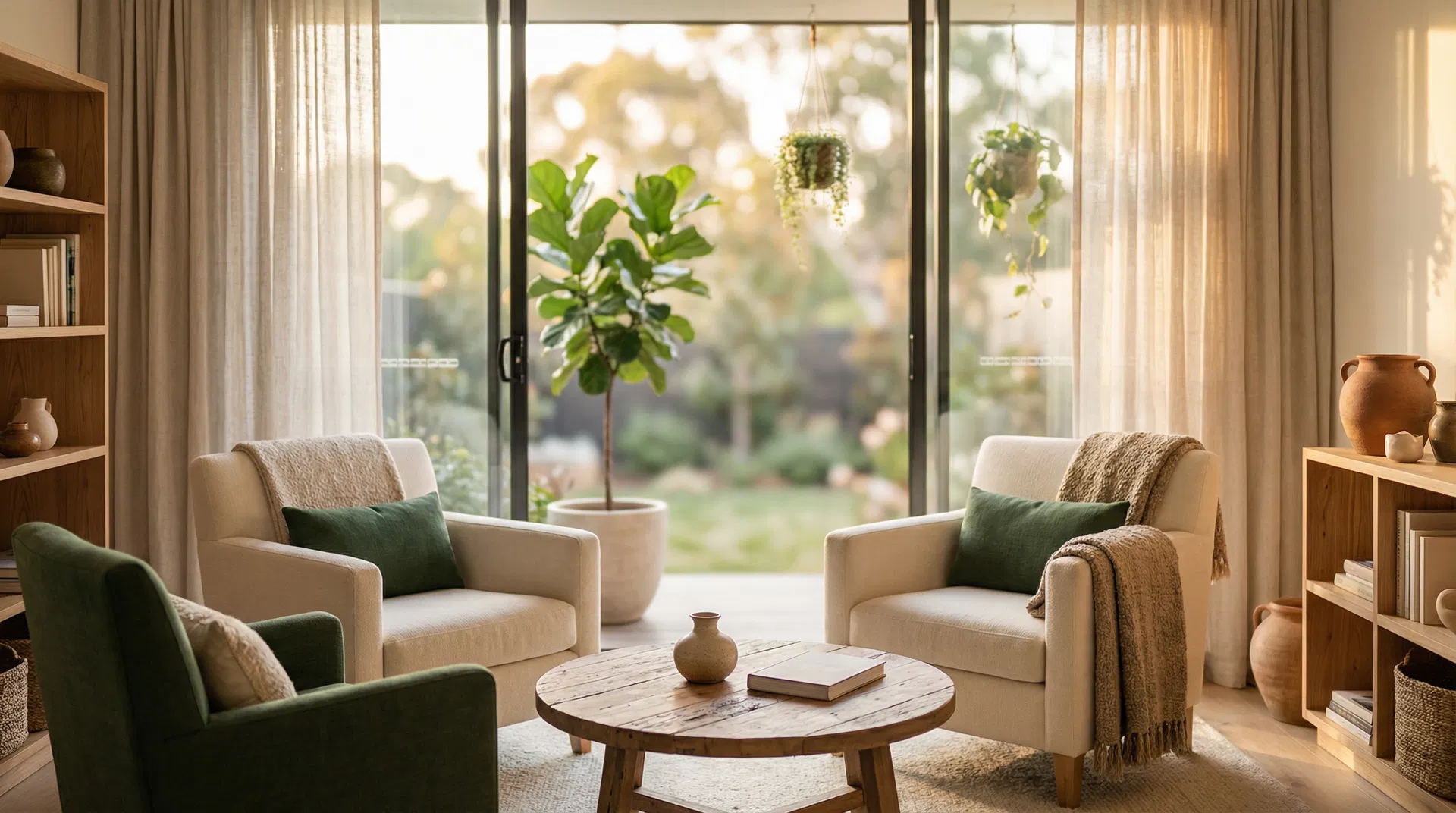 Warm counseling office with natural light