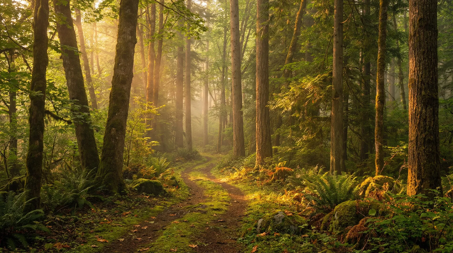 Sunlit forest path
