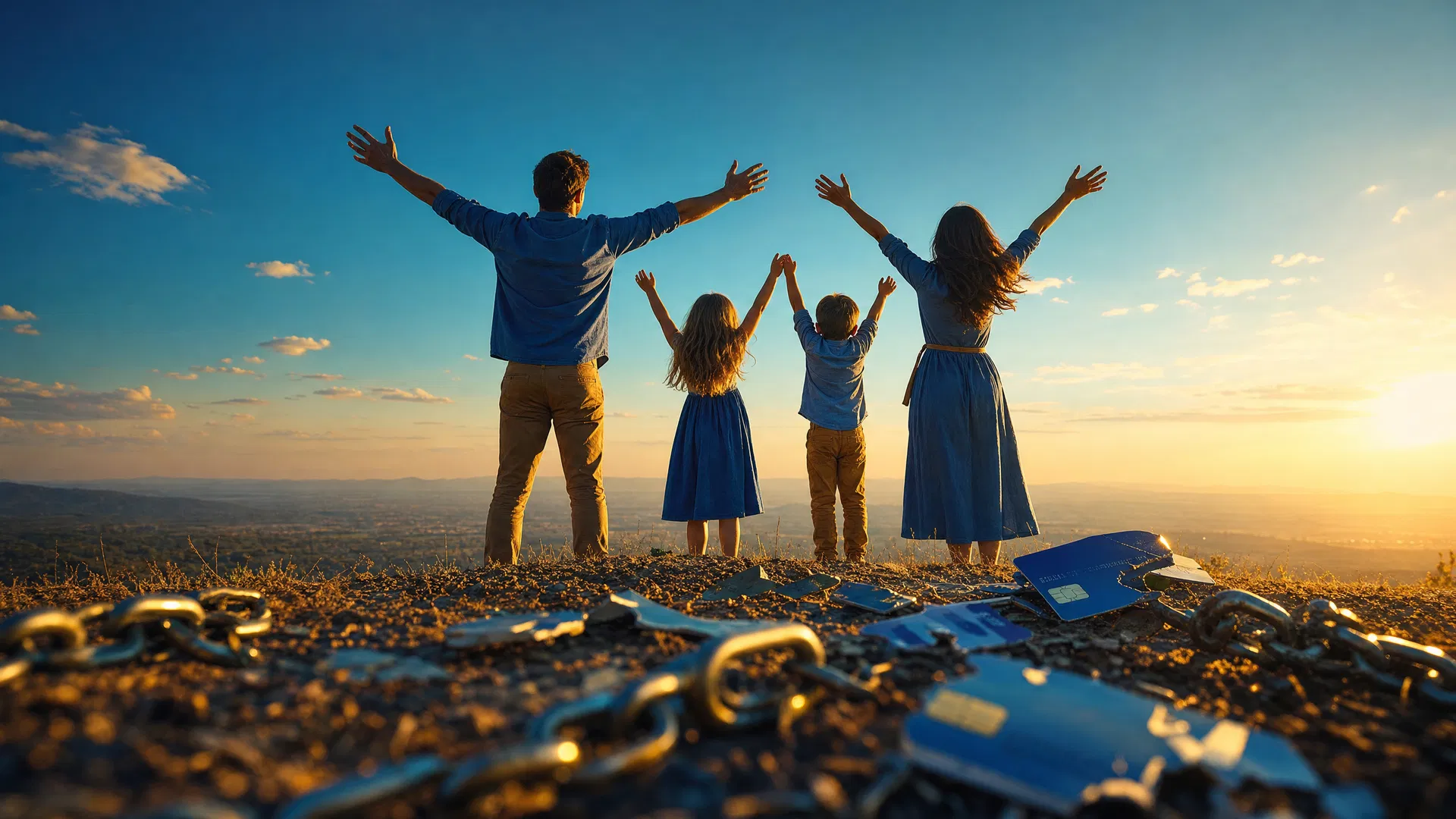 Financial freedom — family celebrating debt-free life