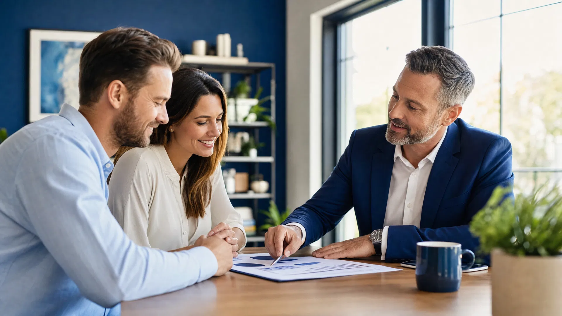 Justin Martz reviewing a financial plan with a couple