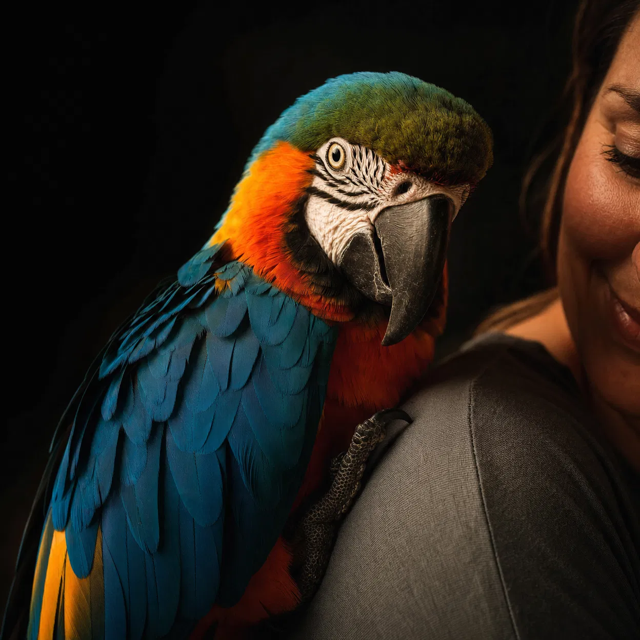 Tanya with her rescue parrot