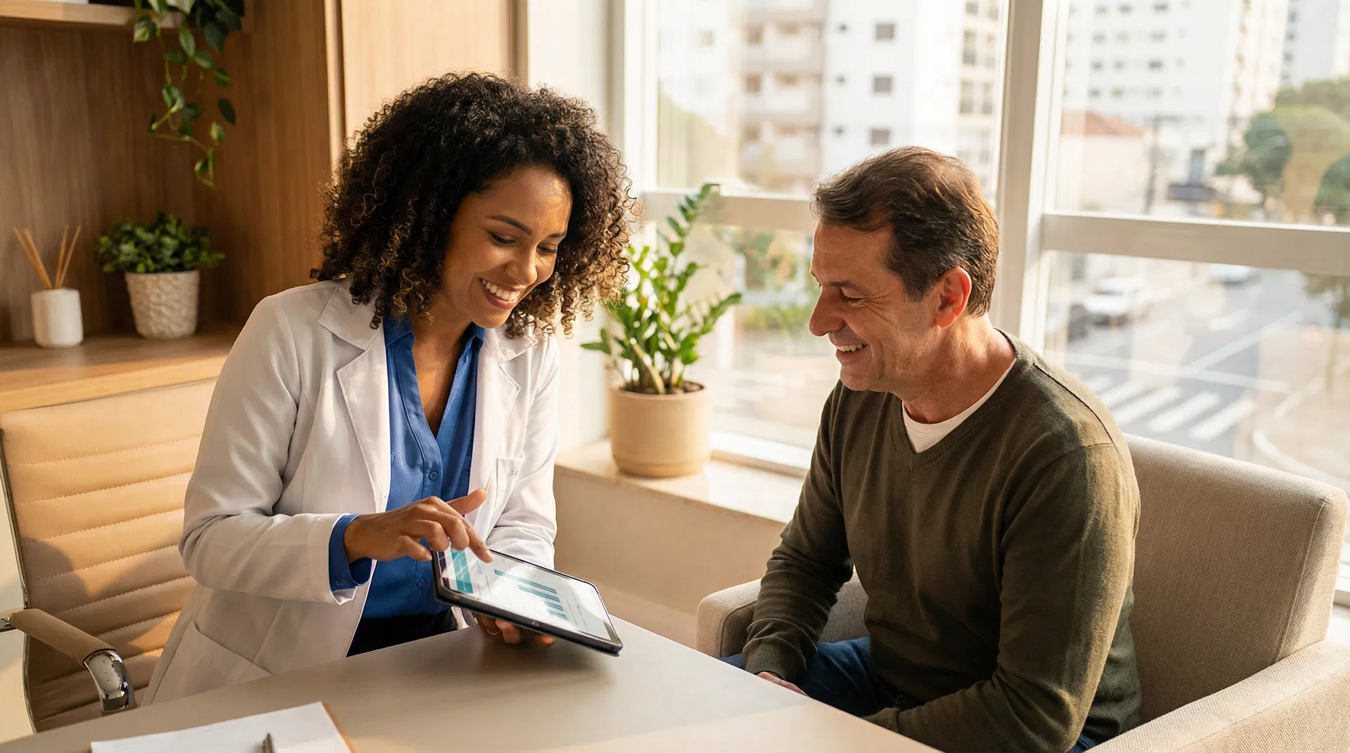 Médica consultando paciente