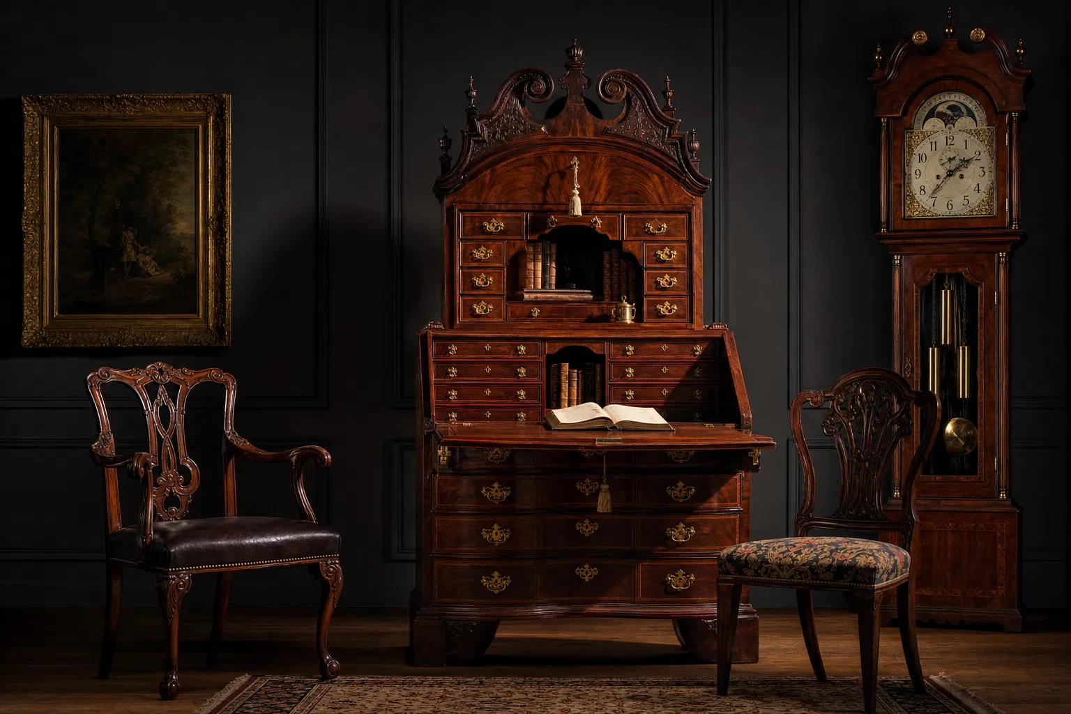 Antique Victorian mahogany furniture grandfather clock Las Vegas - sell antique furniture Las Vegas