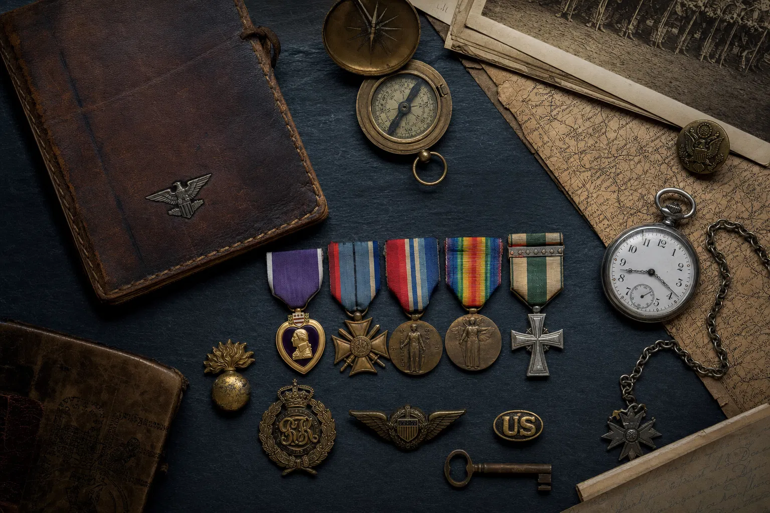 Antique military medals compass pocket watch historical artifacts Las Vegas - sell militaria Las Vegas