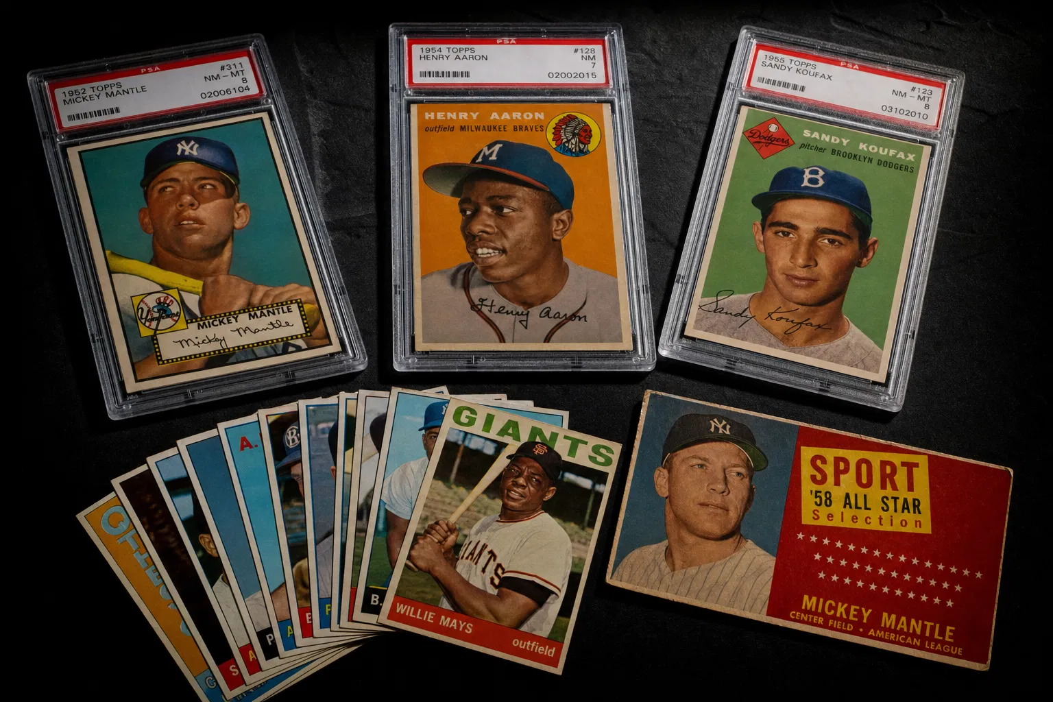 Vintage graded baseball cards Mickey Mantle Hank Aaron sports memorabilia Las Vegas - sell sports cards Las Vegas